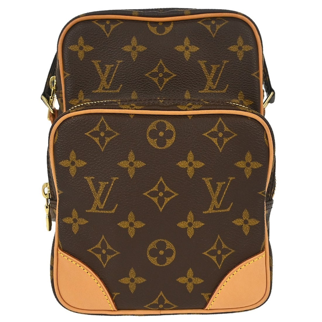 Louis Vuitton Amazon Monogram Canvas Crossbody Purse M45236: Louis Vuitton Amazon Monogram Canvas Crossbody Purse M45236 Louis Vuitton Monogram Amazon Crossbody Bag, model M45236, in brown Monogram canvas and leather. This vintage unisex crossbody features a zi