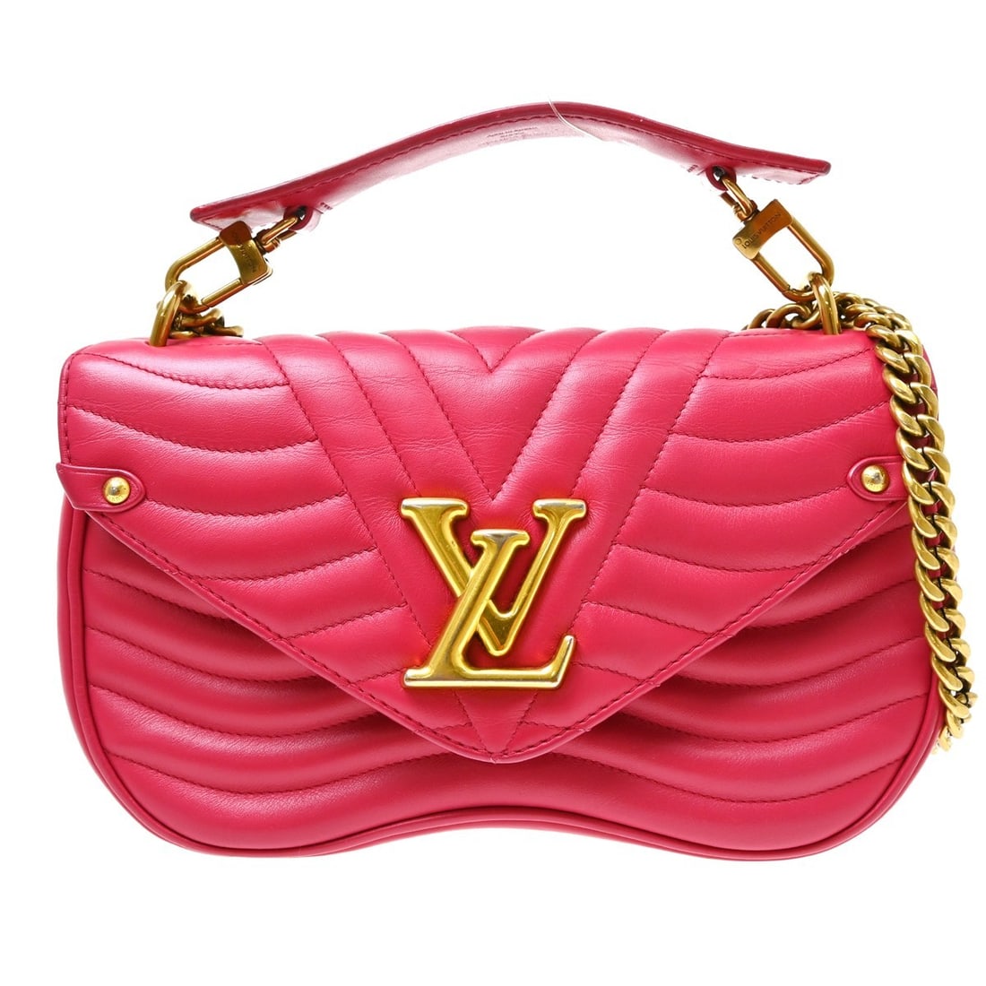 Louis Vuitton New Wave Chain MM Calfskin 2way Pink Handbag: Louis Vuitton New Wave Chain MM Calfskin 2way Pink Handbag Louis Vuitton New Wave MM 2way handbag in pink calfskin, made in Italy. It features one inside pocket and comes with a handle strap, box, and