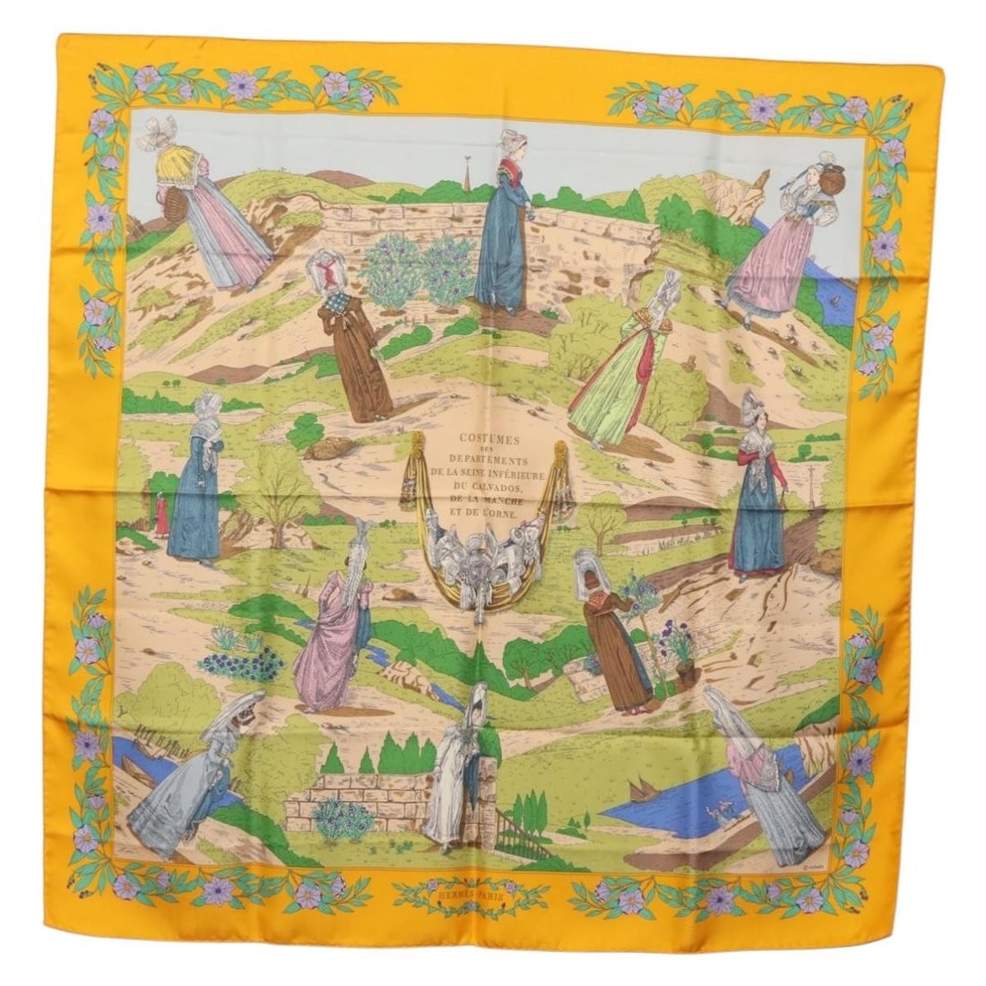 Hermes Costumes des Departements Silk Scarf 90 Yellow (1 of 18)