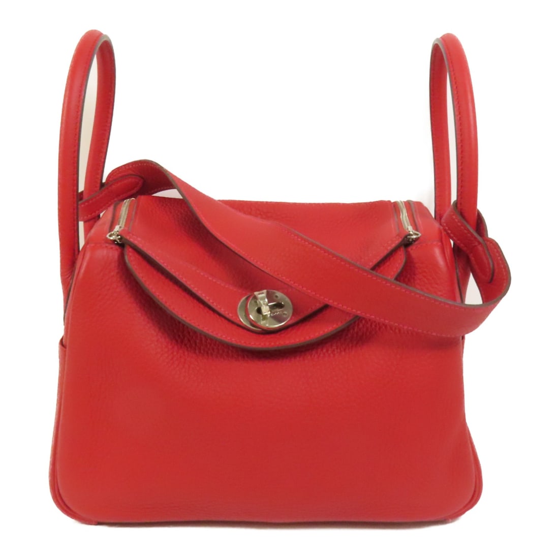 Hermes Lindy 26 Togo Calfskin 2 Way Bag Rouge Casaque PHW: Hermes Lindy 26 Togo Calfskin 2 Way Bag Rouge Casaque PHW Hermes Lindy 26 2Way Shoulder Hand Bag in Togo leather and calfskin (cowhide) with a Rouge Casaque red exterior. This women's regular-size bag