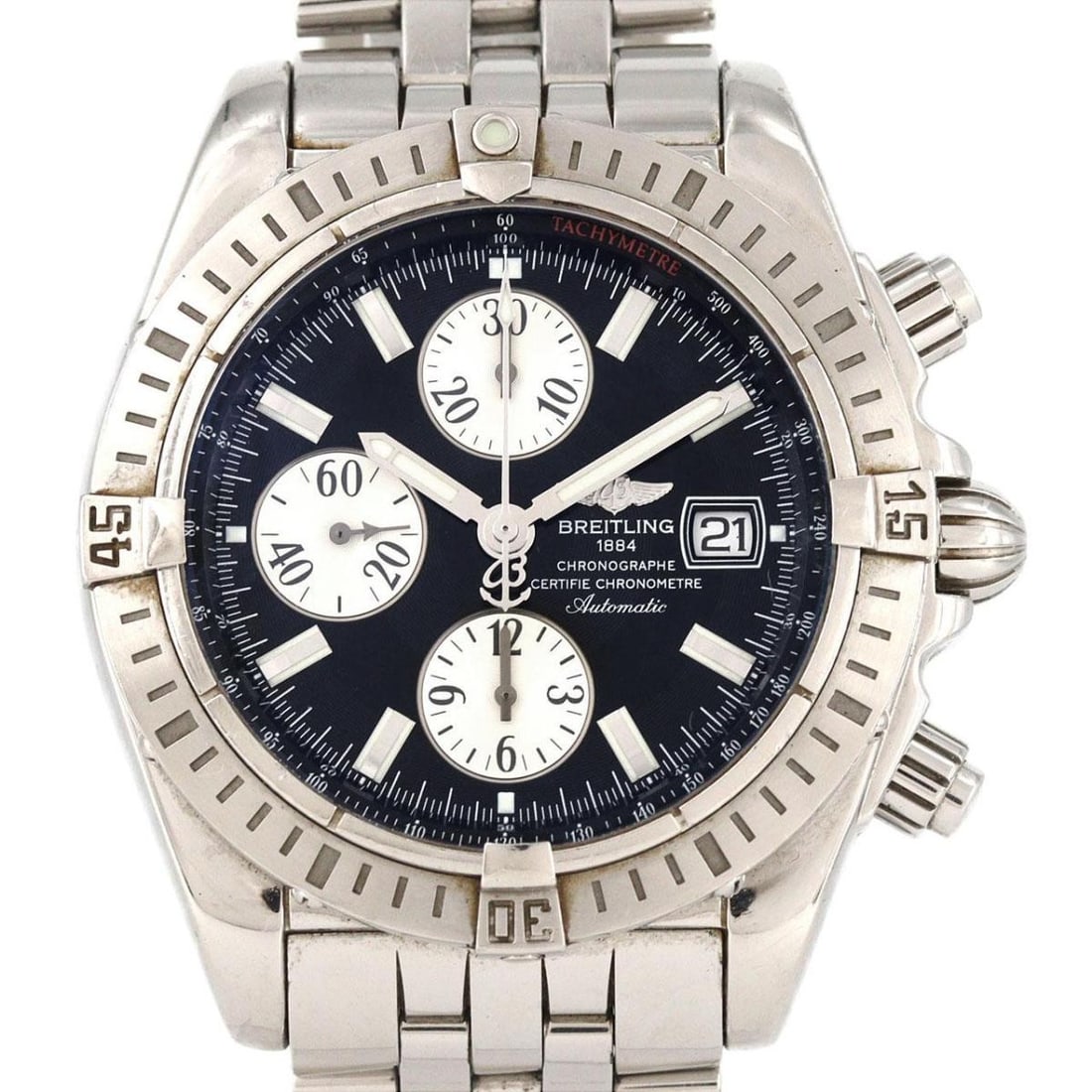 Breitling Chronomat A13356 A156B19PA mens automatic steel wristwatch: Breitling Chronomat A13356 A156B19PA mens automatic steel wristwatch Breitling Chronomat automatic wristwatch in stainless steel, model A13356/A156B19PA. This pre-owned men's watch features a black an