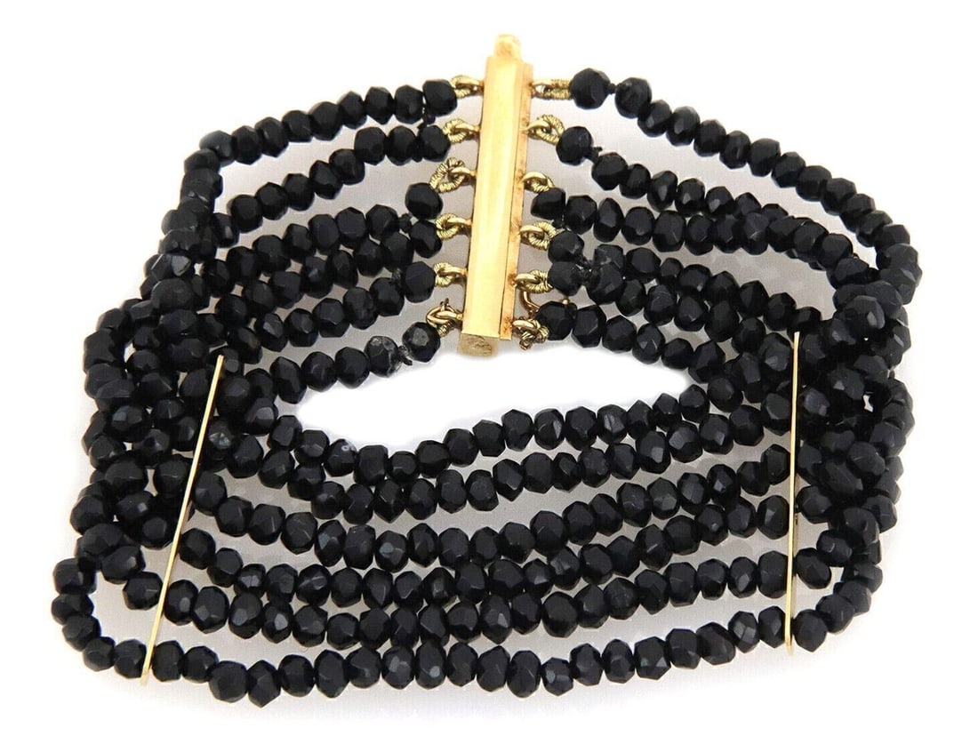 Vintage 18k Yellow Gold Multi Strand Black Onyx Bracelet (1 of 6)