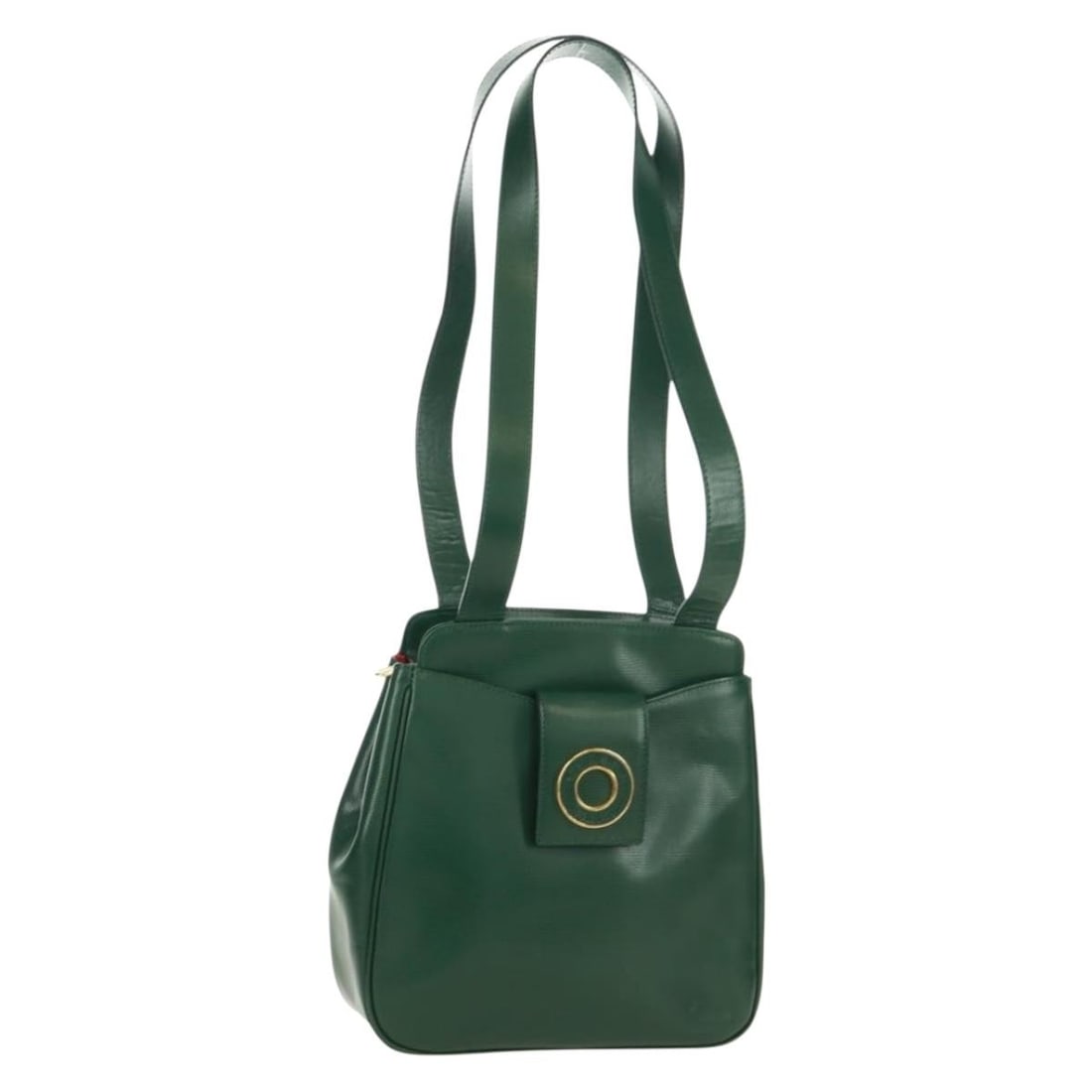 CELINE leather shoulder bag in green with gold tone hardware: CELINE leather shoulder bag in green with gold tone hardware Celine circle shoulder bag in green leather with gold-tone accents. Made in Italy, this women's shoulder bag has a compact round silhouette
