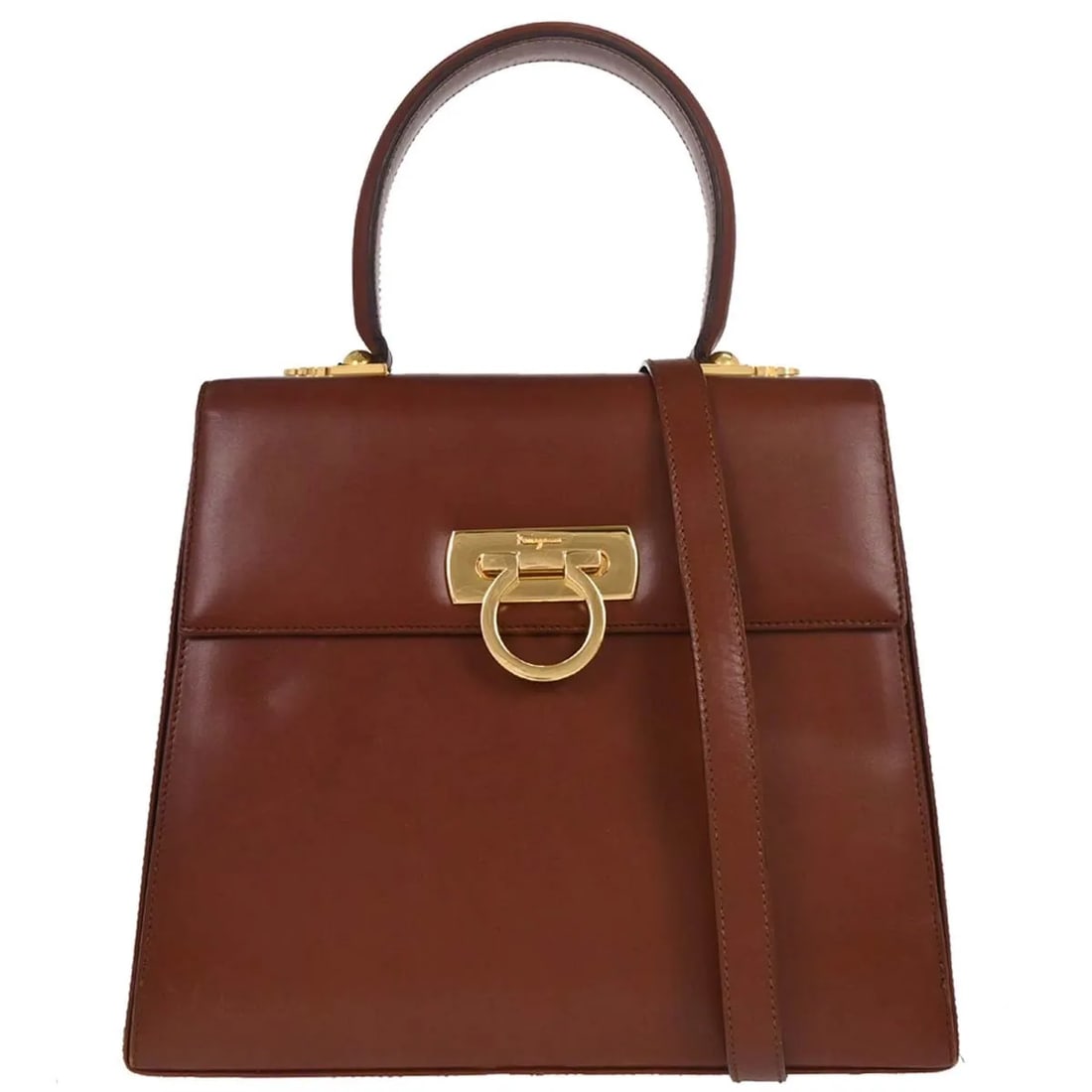 Brown Leather Top Handle Bag Salvatore Ferragamo Gancini Convertible (1 of 10)
