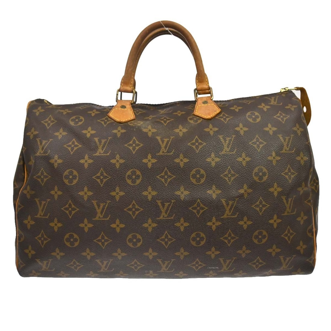 Louis Vuitton Speedy 40 Monogram Canvas Duffle Bag M41522: Louis Vuitton Speedy 40 Monogram Canvas Duffle Bag M41522 Vintage Louis Vuitton Speedy 40 duffle handbag in brown Monogram canvas with leather trim and double handles. This zip-top handbag features on