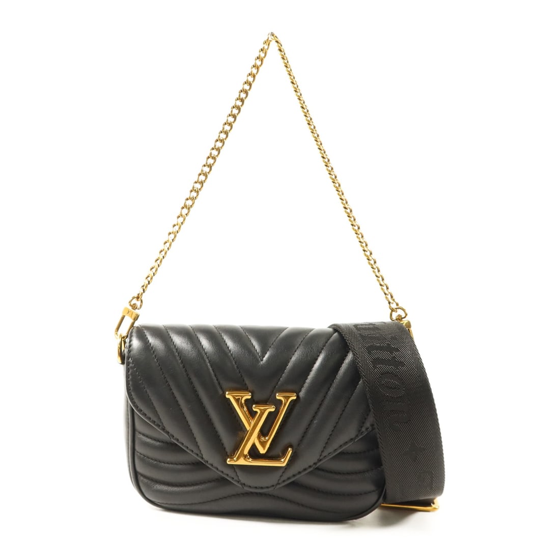 Louis Vuitton New Wave M56461 Calfskin 2 Way Chain Bag Black: Louis Vuitton New Wave M56461 Calfskin 2 Way Chain Bag Black A Louis Vuitton New Wave 2 Way Chain Shoulder Bag in black calfskin (cowhide), model M56461. This women's regular-size bag is made in Franc