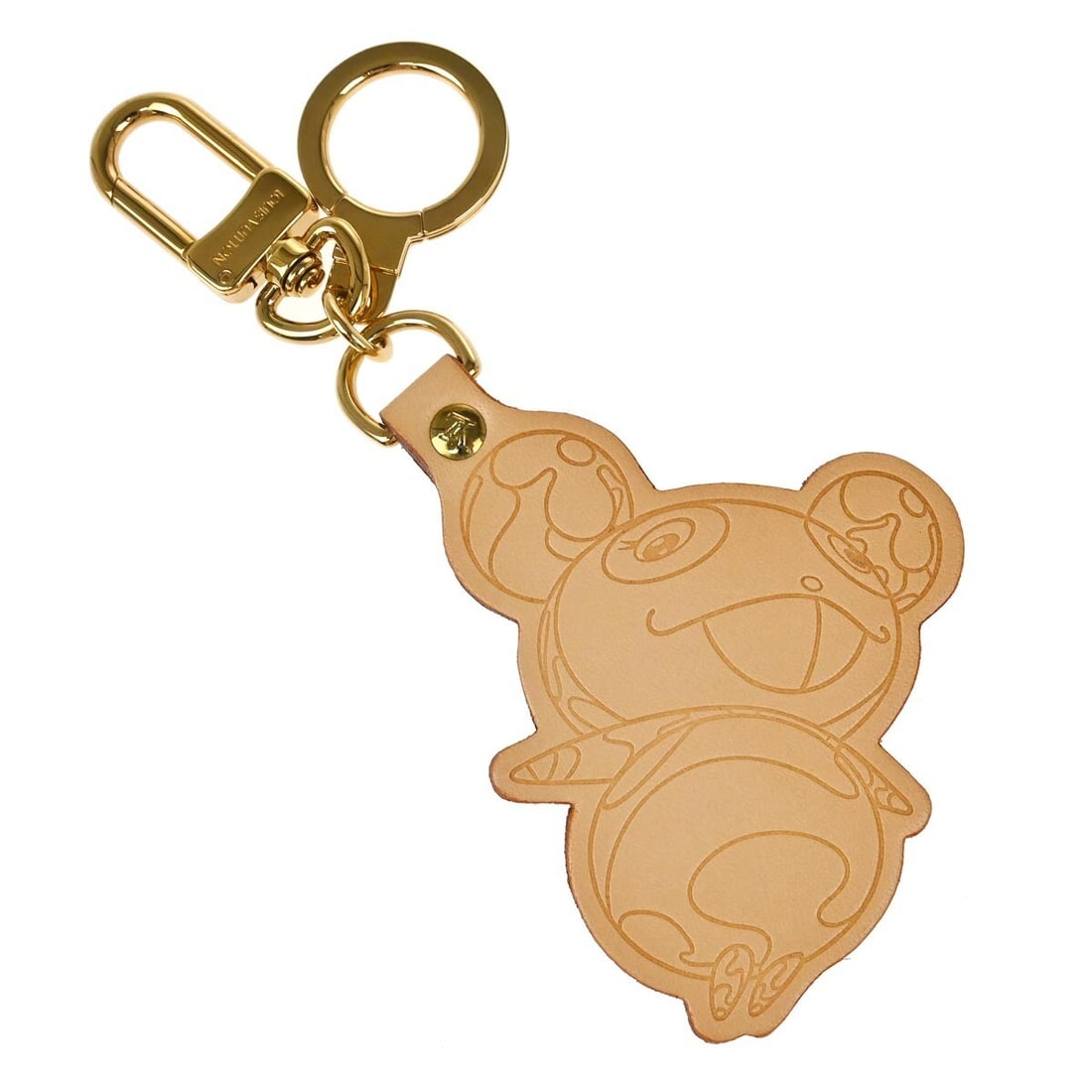 Louis Vuitton M62637 Panda Keyring Gold Beige Leather Charm: Louis Vuitton M62637 Panda Keyring Gold Beige Leather Charm Louis Vuitton Porte Cles Panda key holder bag charm in gold-tone plated metal and beige leather. This unisex keyring features a leather tag 