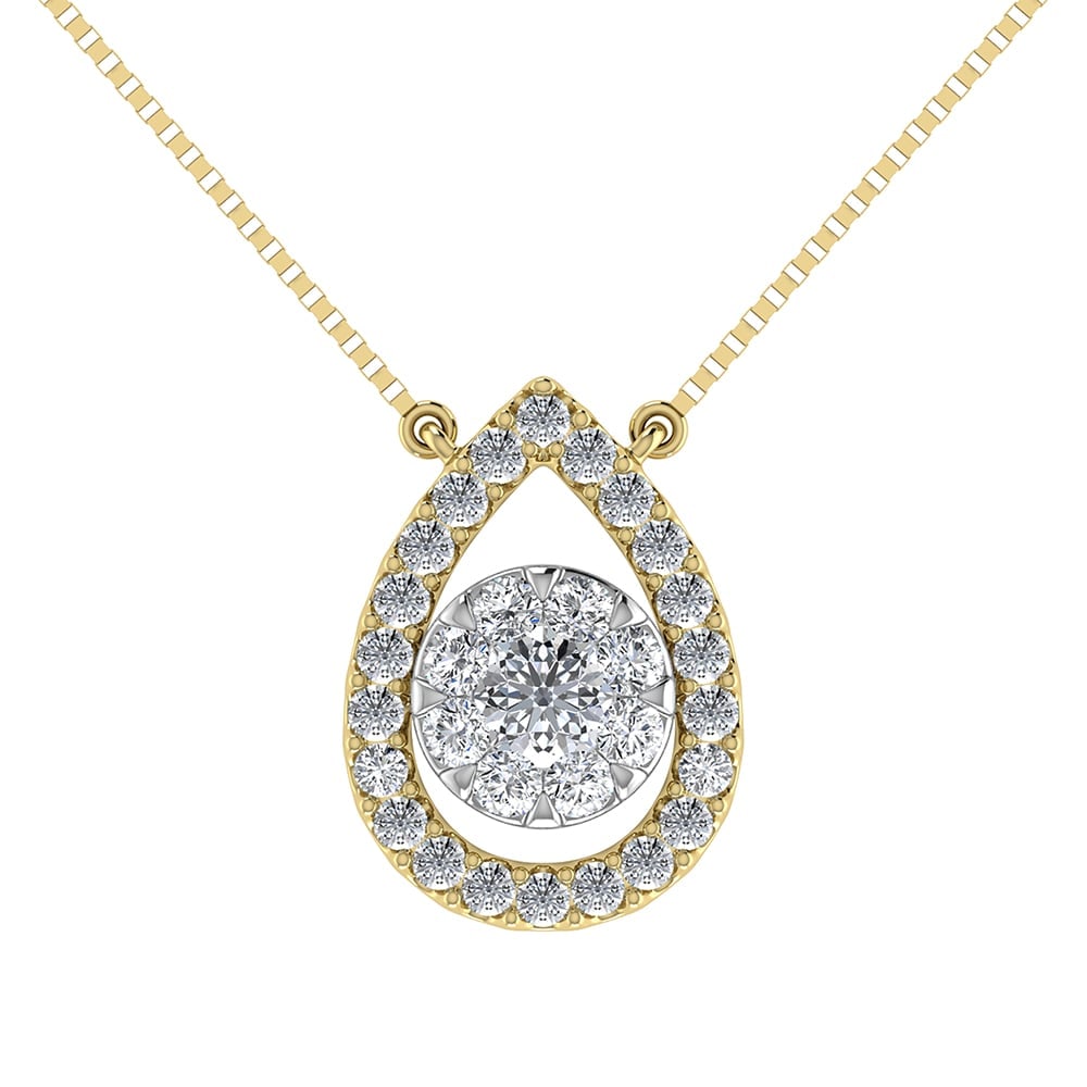 14K Yellow Gold 1/3 Ct.Tw. Diamond Pear Shape Necklace: 14K Yellow Gold 1/3 Ct.Tw. Diamond Pear Shape Necklace 14k Yellow Gold Stone Color: G-h Stone Clarity: I1 Unless otherwise specified, pendants that include a chain are paired with our standard 18-inch