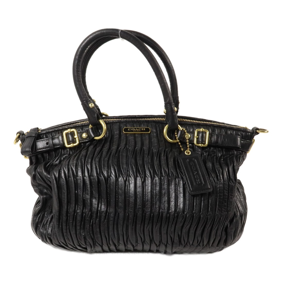 COACH Black PVC Handbag with Brand Tag: COACH Black PVC Handbag with Brand Tag COACH GHW handbag in black PVC. It features a handle drop of 35 cm and includes a brand tag accessory. The item is in AB very good condition. Specifications Bran