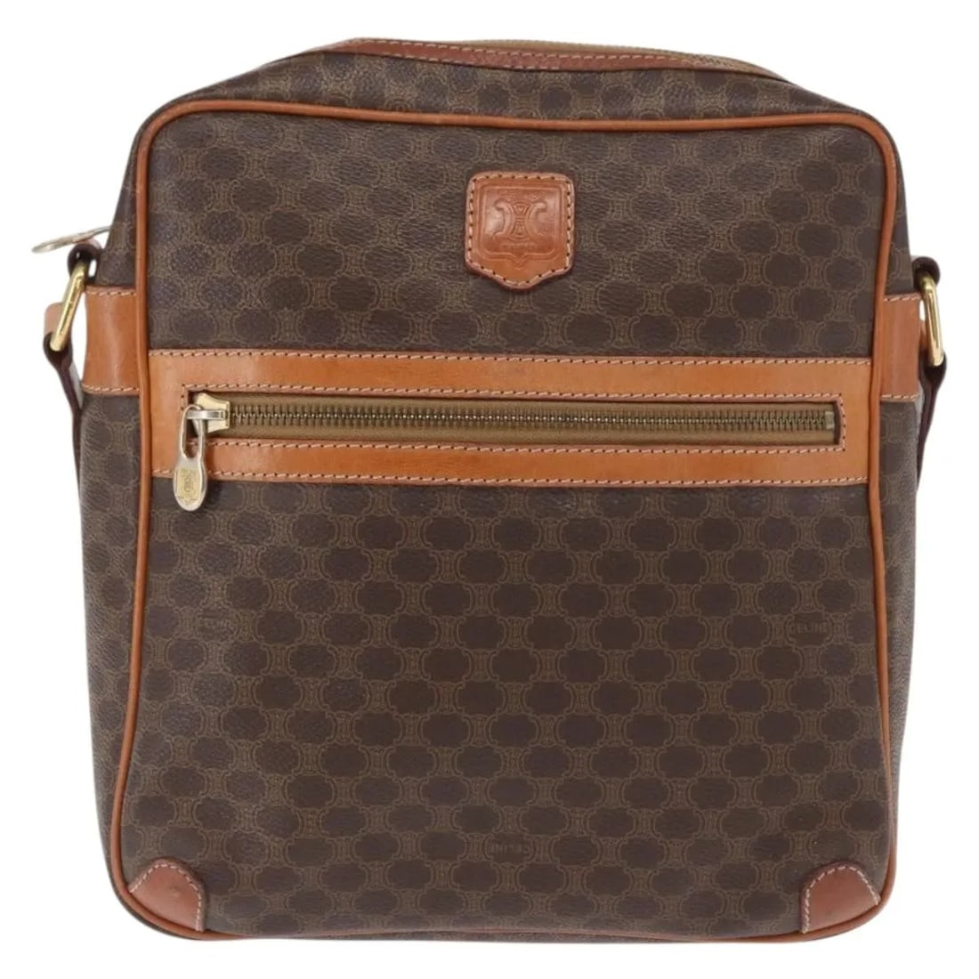 Celine Vintage Macadam Shoulder Bag Brown PVC Leather: Celine Vintage Macadam Shoulder Bag Brown PVC Leather This vintage Celine Macadam shoulder bag features a brown PVC canvas with leather accents. Designed for women, it offers a classic look crafted in