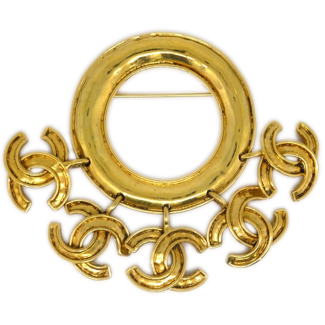 Chanel CC Logo Gold Plated Hoop Brooch Pin (1 of 4)