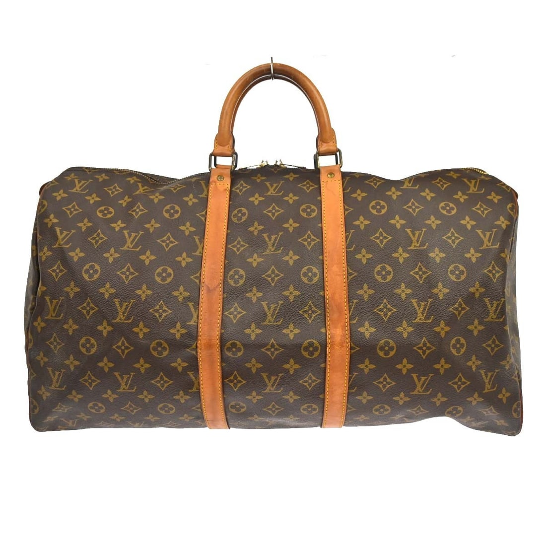 Louis Vuitton Keepall 55 Monogram Canvas Duffle Bag M41424: Louis Vuitton Keepall 55 Monogram Canvas Duffle Bag M41424 Vintage Louis Vuitton Keepall 55 travel handbag in Monogram canvas and leather, featuring a zip closure, double handles, and a unisex duffle 