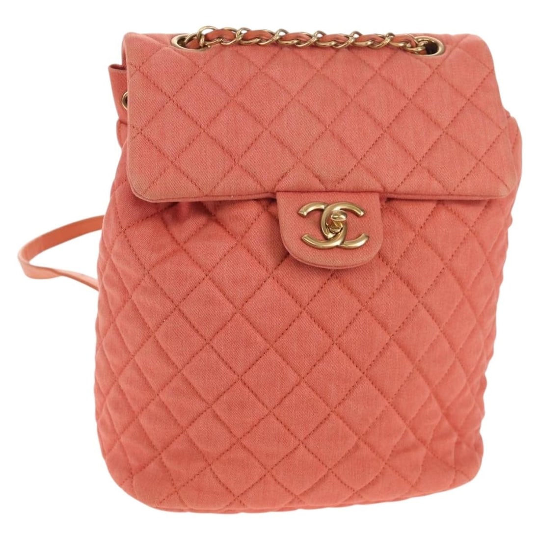 CHANEL CC Pink Gold Backpack Pile with Dust Bag Card: CHANEL CC Pink Gold Backpack Pile with Dust Bag Card Pink and gold CHANEL matelasse backpack in pile material, made in Italy. It comes with a dust bag and guarantee card. The bag measures approximatel