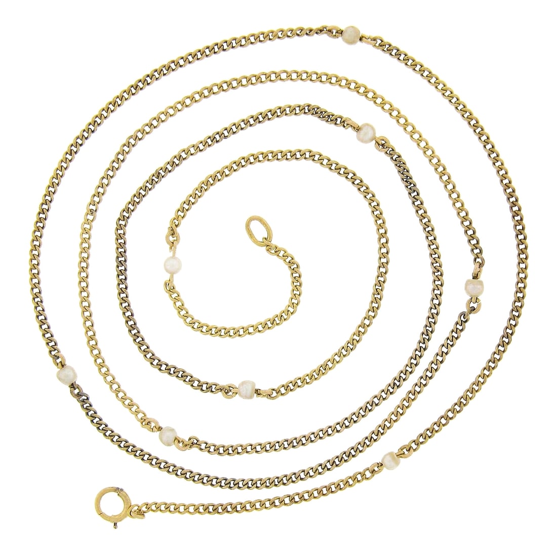 Vintage 18k Yellow Gold 31" Curb Chain Necklace with Cultured Pearls (1 of 5)