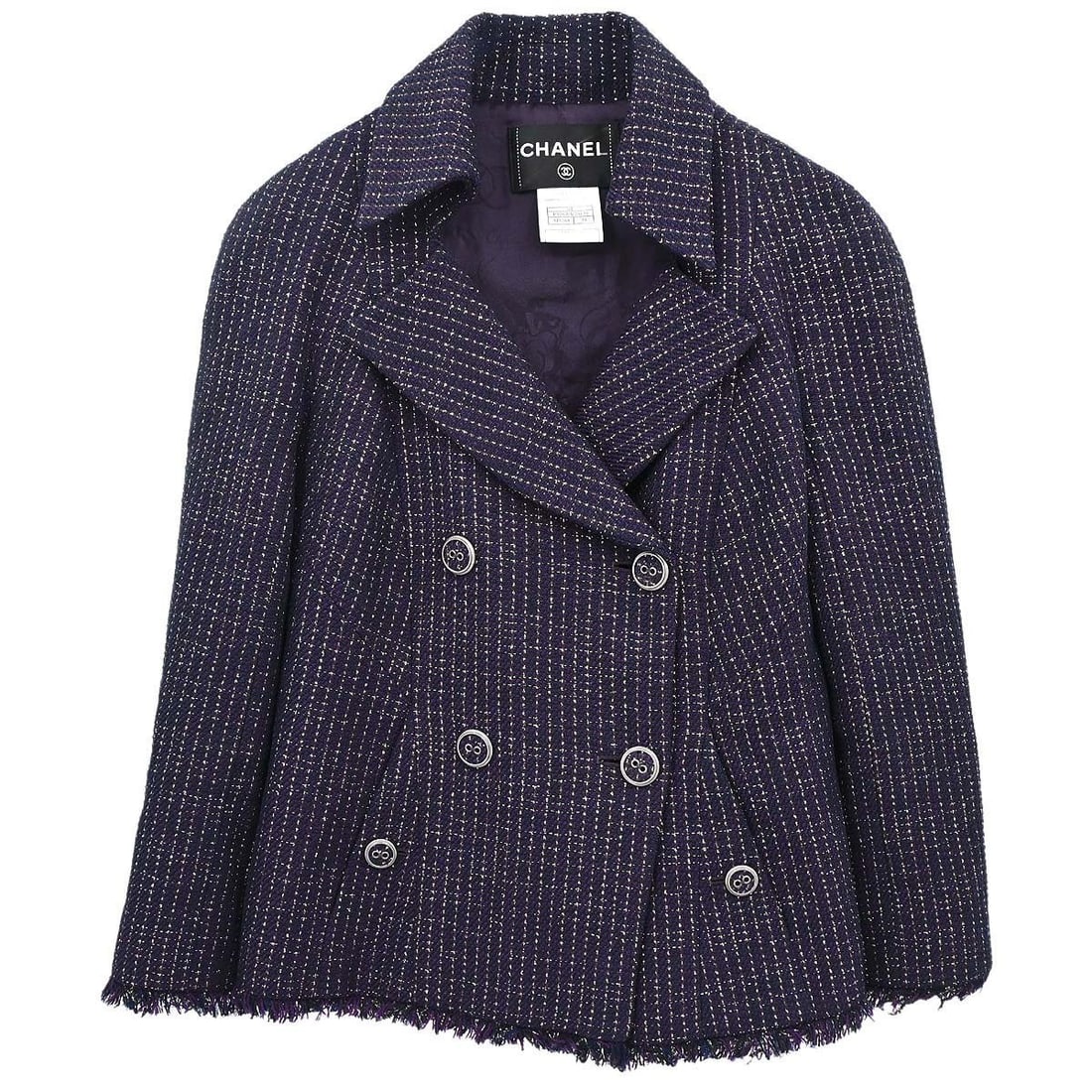 CHANEL 08P Purple Tweed Double Breasted Jacket FR 34 (1 of 15)