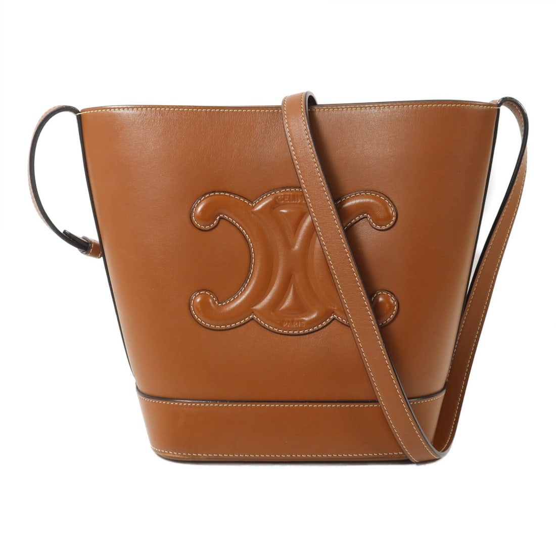 CELINE Cuir Triomphe Small Bucket Shoulder Bag Brown Calfskin: CELINE Cuir Triomphe Small Bucket Shoulder Bag Brown Calfskin CELINE Small Bucket Cuir Triomphe shoulder bag in brown calfskin (cowhide) leather. The bag features a magnetic pocket and comes with stor