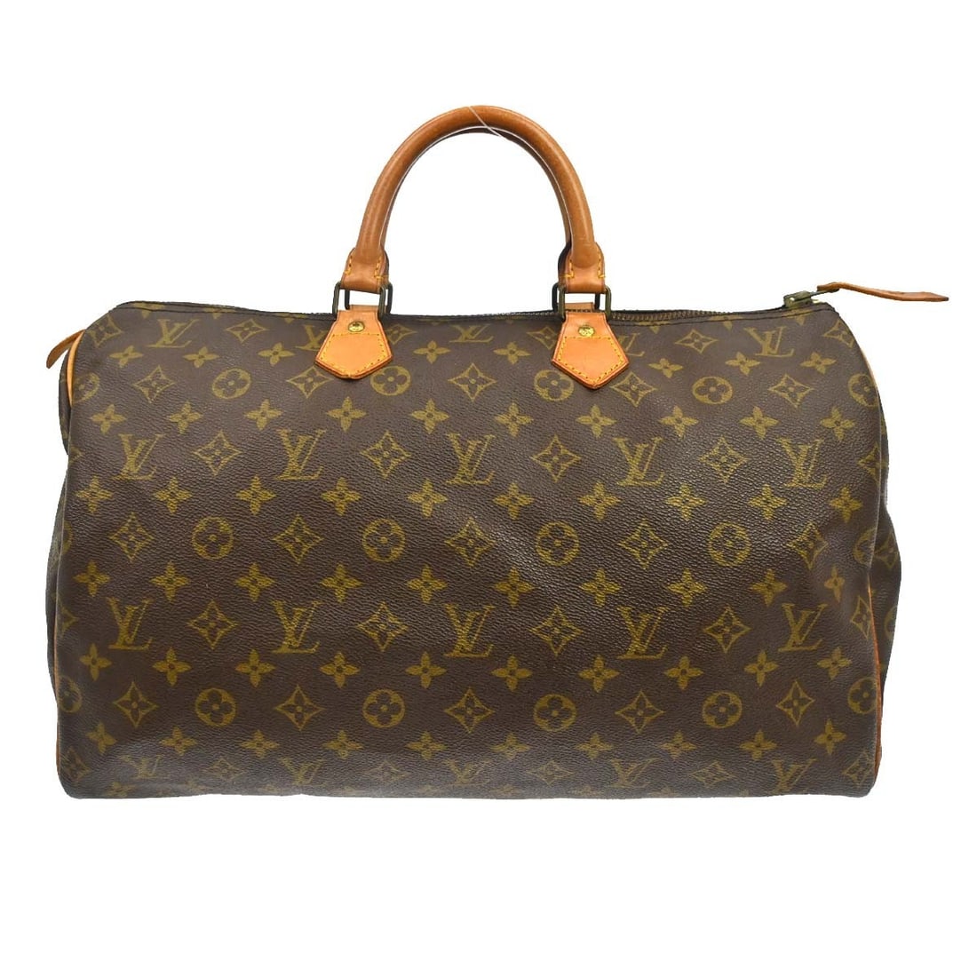 Louis Vuitton Speedy 40 Monogram Canvas Brown Duffle Bag M41522: Louis Vuitton Speedy 40 Monogram Canvas Brown Duffle Bag M41522 Vintage Louis Vuitton Speedy 40 handbag in brown Monogram canvas with leather trim and double handles. This duffle-style bag features a 