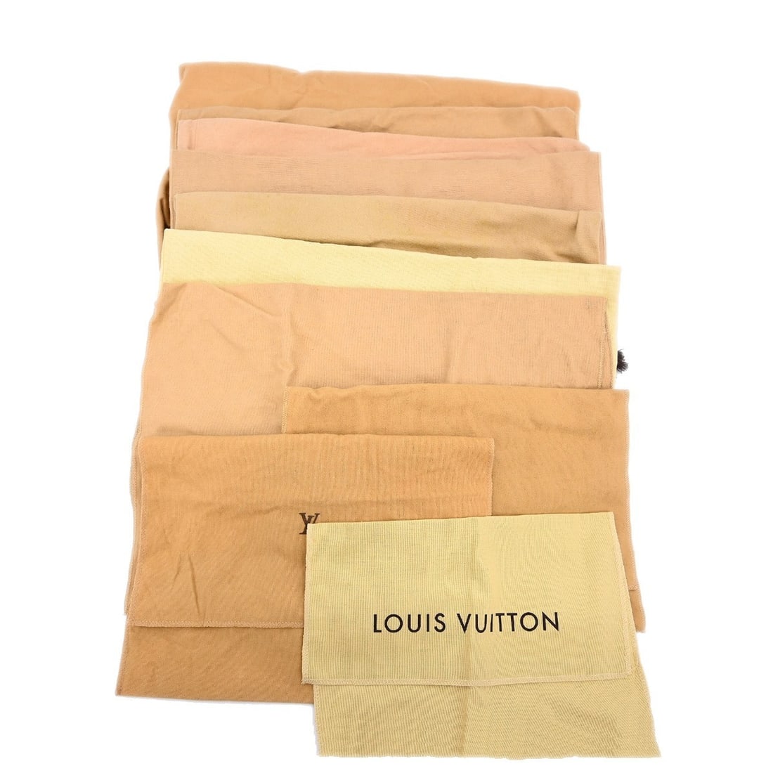 Set of 10 Louis Vuitton cotton dust bags in brown and beige: Set of 10 Louis Vuitton cotton dust bags in brown and beige Set of 10 Louis Vuitton dust bags in brown and beige 100% cotton. These unisex dustbags show overall signs of use with reasonable wear and t