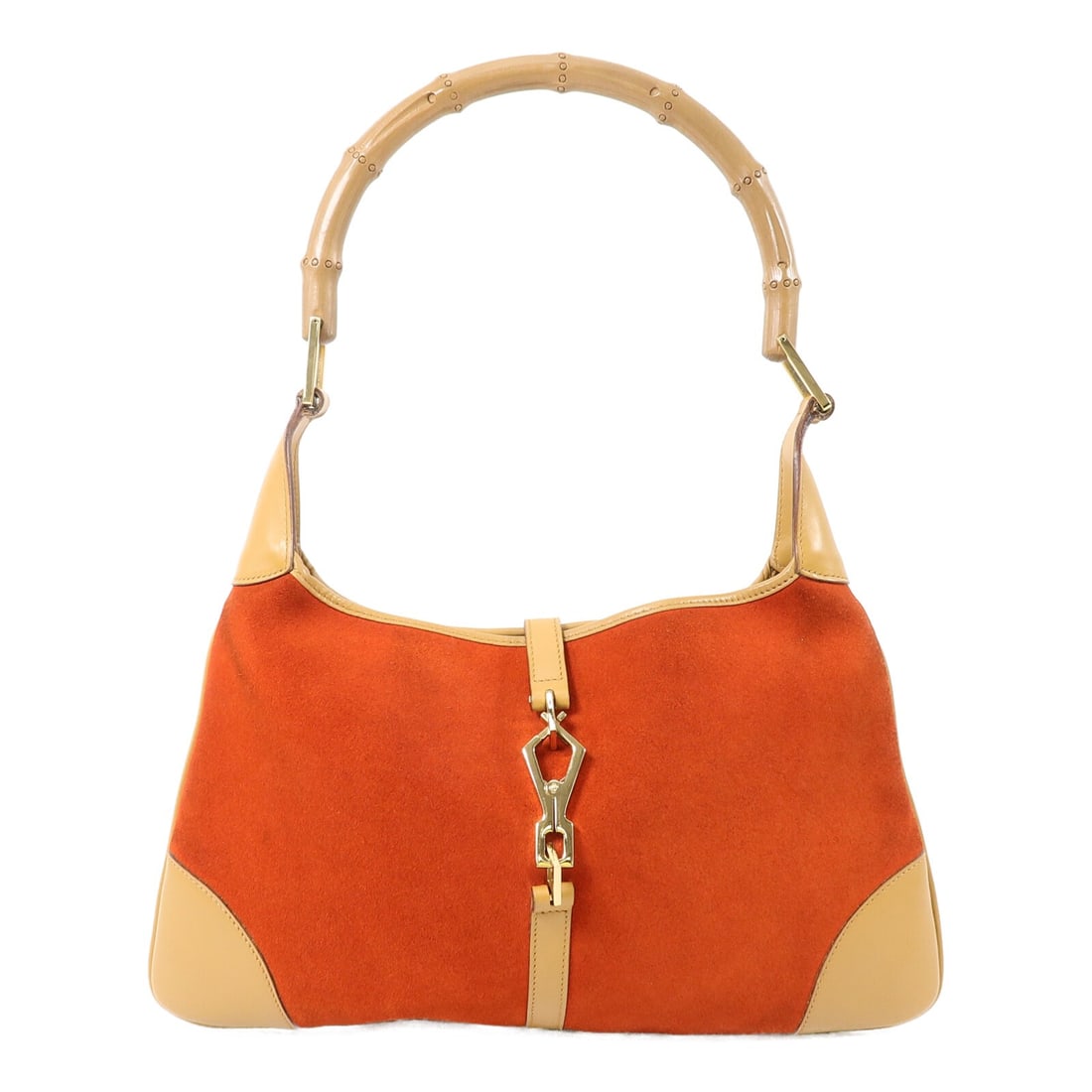 Gucci Jackie 001-4060 Orange Suede Shoulder Bag Bamboo GHW: Gucci Jackie 001-4060 Orange Suede Shoulder Bag Bamboo GHW A Gucci Jackie shoulder bag in orange suede, featuring the GG and Bamboo details. Made in Italy, this women's regular-size shoulder bag offer
