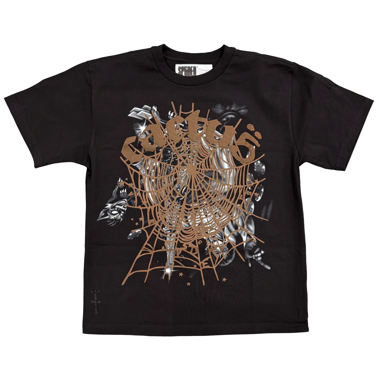 Sp5der Cactus Jack Airbrush Tee Black XXL: Sp5der Cactus Jack Airbrush Tee Black XXL This Cactus Jack x Sp5der Airbrush Black Tee is presented in un-used and unworn condition. The tee features a collaborative design between Cactus Jack and Sp5