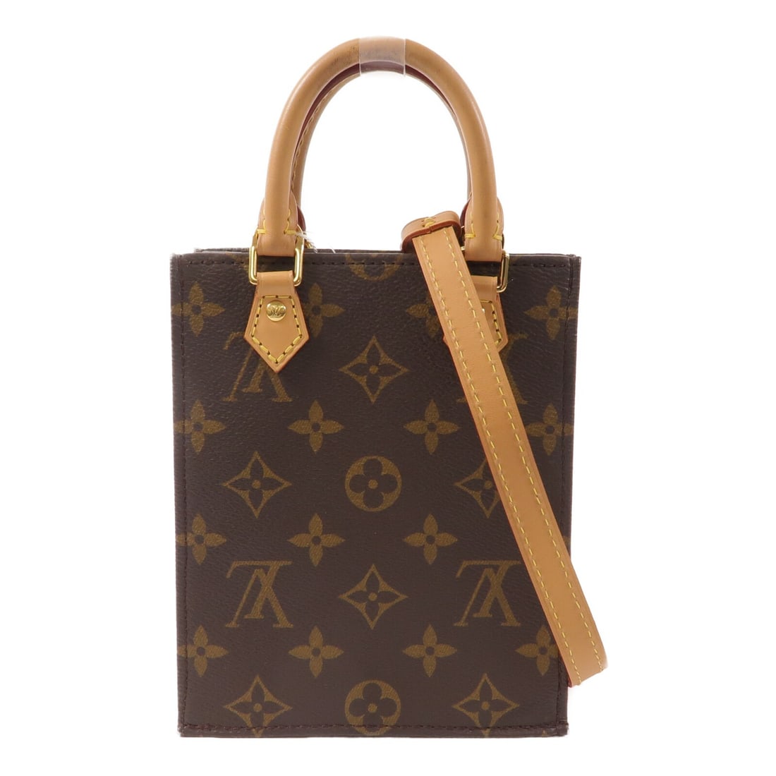 Louis Vuitton M69442 Petit Sac Plat Monogram 2 Way Bag: Louis Vuitton M69442 Petit Sac Plat Monogram 2 Way Bag A Louis Vuitton Petit Sac Plat 2 Way Shoulder Bag Handbag in brown monogram and PVC coated canvas. It features an inside open pocket, a handle dr
