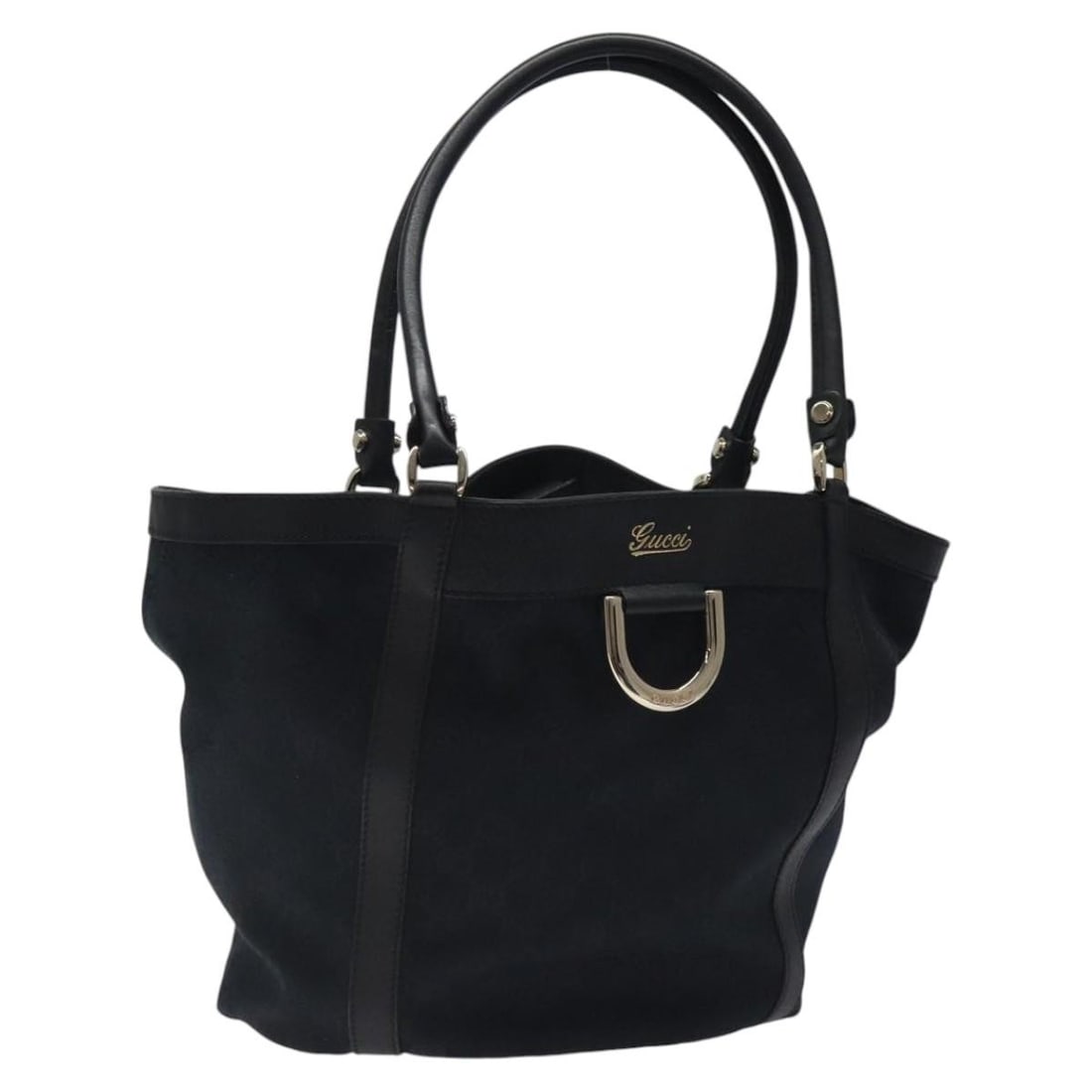 Gucci 211982 GG Canvas Tote in Black with Gold Tone: Gucci 211982 GG Canvas Tote in Black with Gold Tone Gucci GG Canvas tote bag in black and gold, made in Italy. This bag features GG canvas construction and tote bag styling, with a black/gold color co