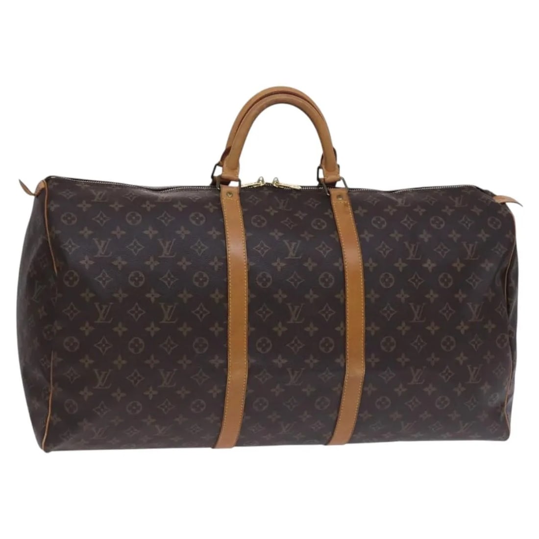 Louis Vuitton Keepall Canvas Travel Bag 60cm x 30cm x 26cm: Louis Vuitton Keepall Canvas Travel Bag 60cm x 30cm x 26cm This Louis Vuitton Keepall Bag features the iconic monogram canvas in brown and is designed for unisex use. Crafted in France, the bag displa