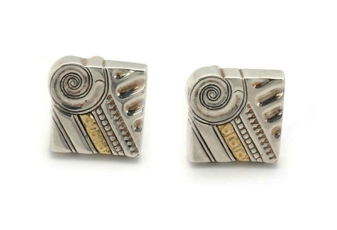 LAGOS Caviar Square Stud Cufflinks Sterling Silver 18k Yellow Gold (1 of 6)