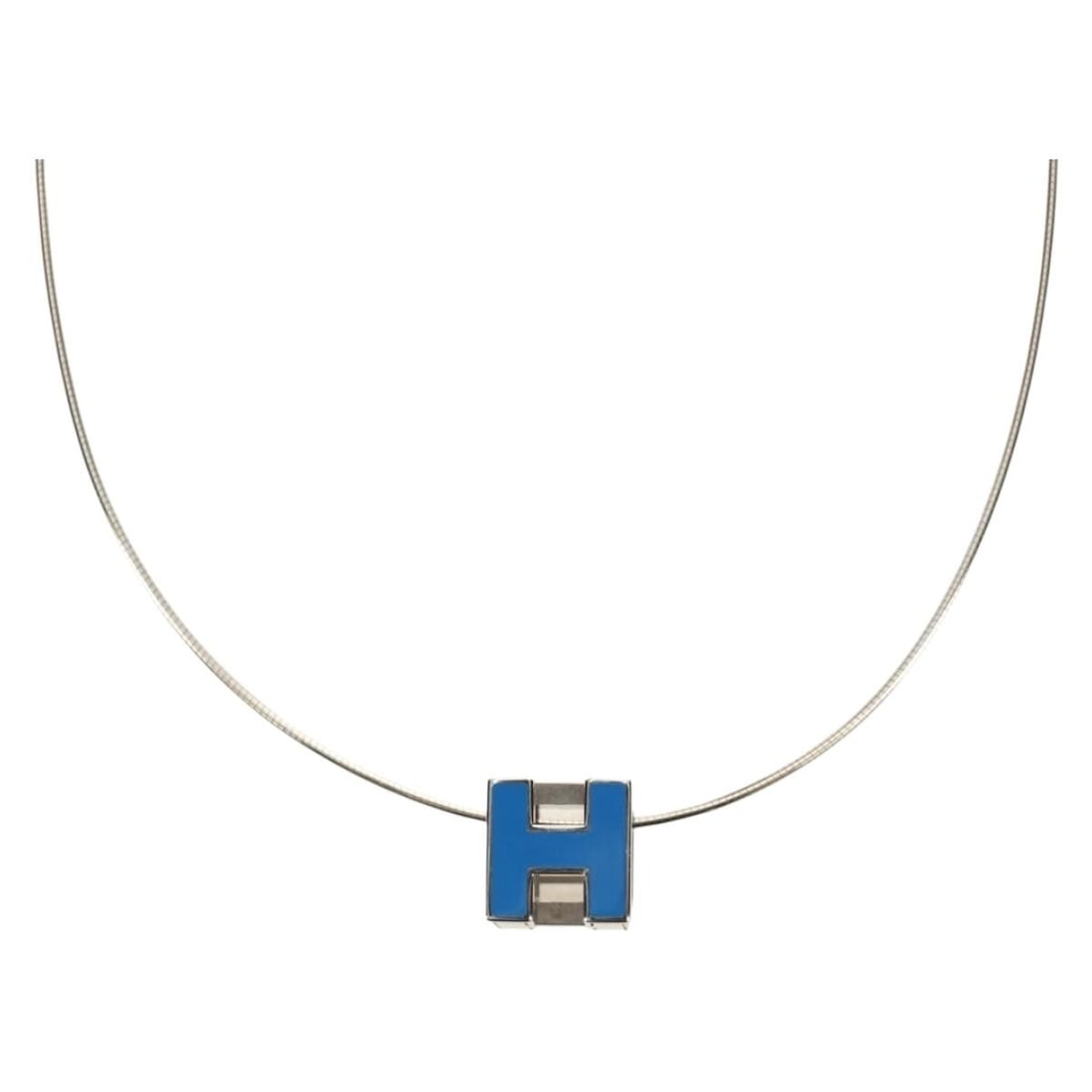 Hermes Cage De H Cube Silver Metal Necklace with Box (1 of 14)