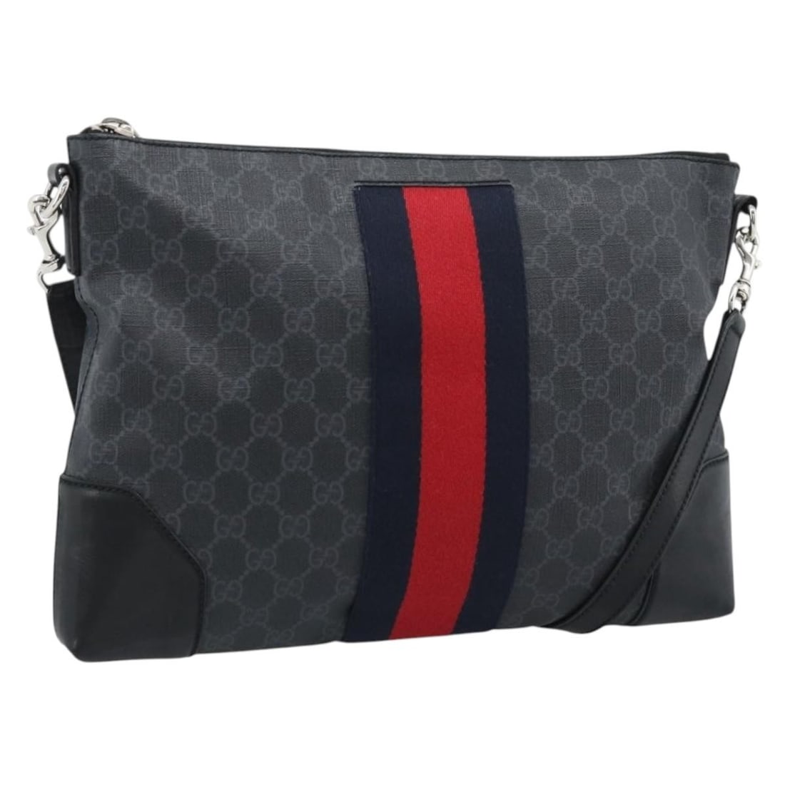 GUCCI 474139 GG Supreme Sherry Line PVC Leather Shoulder Bag: GUCCI 474139 GG Supreme Sherry Line PVC Leather Shoulder Bag Gucci GG Supreme Sherry Line shoulder bag in PVC leather and GG canvas, made in Italy. It features a black, red, and navy exterior and come