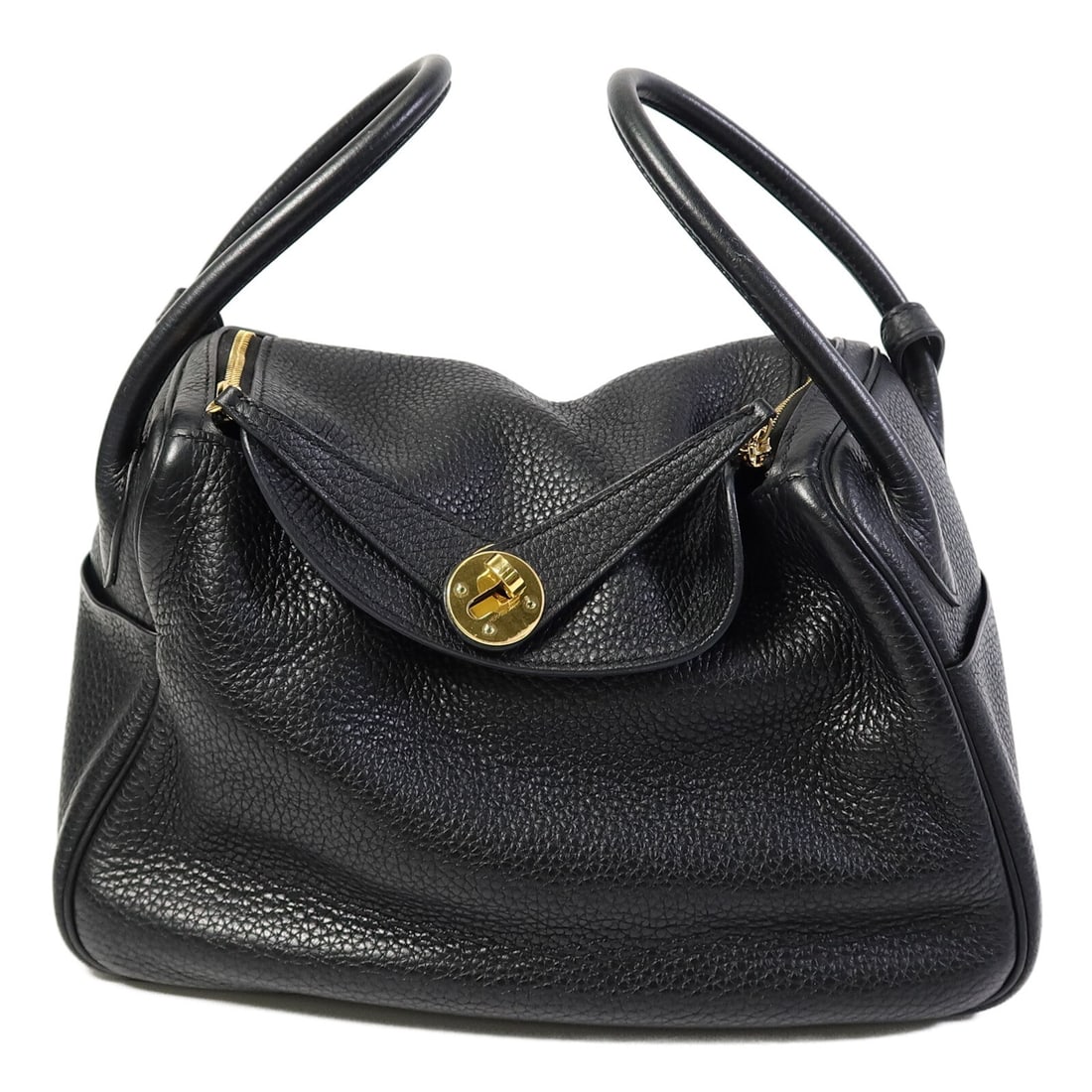 Hermes Lindy 26 Taurillon Clemence Shoulder Bag Noir GHW: Hermes Lindy 26 Taurillon Clemence Shoulder Bag Noir GHW A Hermes Lindy 26 2Way shoulder handbag in Noir Black x Black, crafted from Taurillon Clemence and calfskin (cowhide). The bag features GHW and