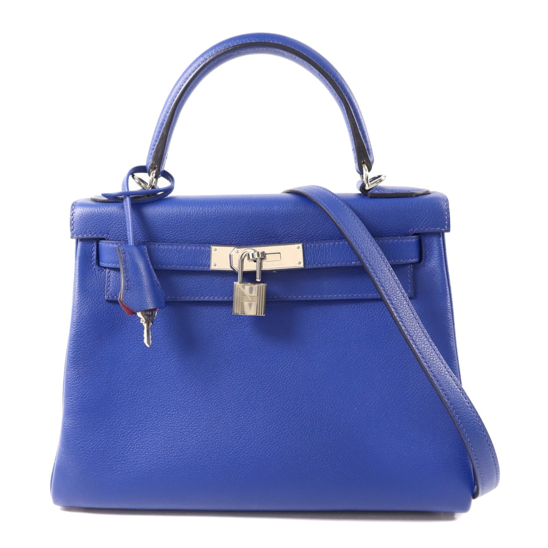 Hermes Kelly 28 Evercolor Calfskin Shoulder Handbag Blue Royal PHW: Hermes Kelly 28 Evercolor Calfskin Shoulder Handbag Blue Royal PHW A Hermes Kelly 28 2-way shoulder bag crafted in Evercolor leather and calfskin (cowhide) in Blue Royale / BluexRoyal Bleu / Magnolia.