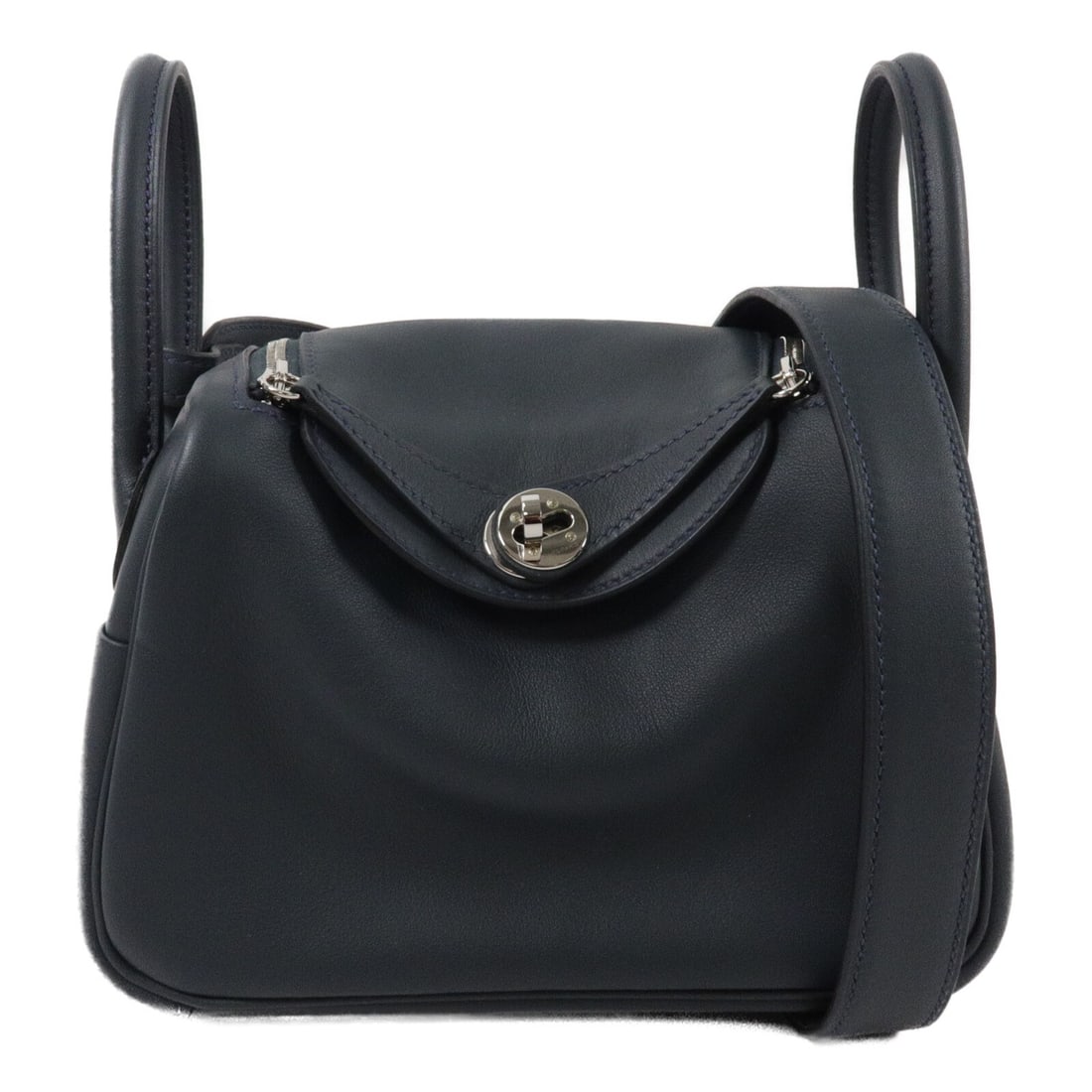 Hermes Mini Lindy 2 Way Shoulder Bag Swift Calfskin PHW Green: Hermes Mini Lindy 2 Way Shoulder Bag Swift Calfskin PHW Green Mini Lindy 2 Way Shoulder Bag in Vert Rousseau/Malach green, made from Vaux Swift leather and calfskin (cowhide). It features a PHW finish
