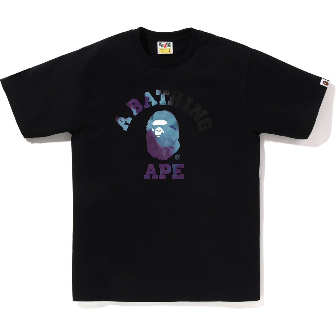 A Bathing Ape College Tie Dye T Shirt Black Beige Large: A Bathing Ape College Tie Dye T Shirt Black Beige Large Bape Tie Dye College Black X Beige Tee in size Large. The shirt features a tie-dye college design in black and beige. Specifications Brand: Bape