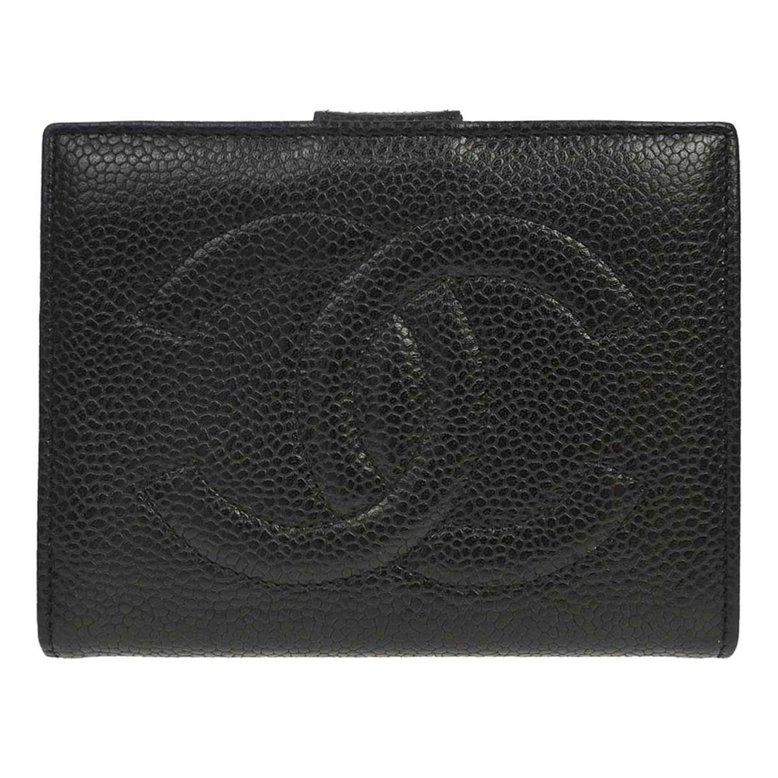 CHANEL CC Caviar Leather Bifold Wallet Black Women: CHANEL CC Caviar Leather Bifold Wallet Black Women Women's Chanel bifold wallet in black caviar skin leather with CC pattern and folding design. It is described as vintage and made in France. The wall