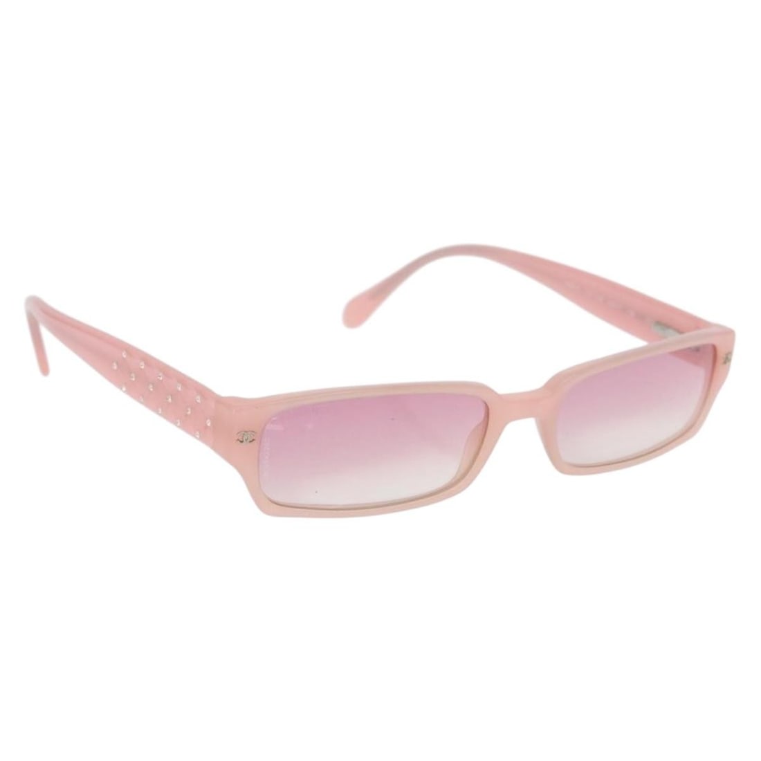 Pink Plastic CHANEL Sunglasses with Box and Case: Pink Plastic CHANEL Sunglasses with Box and Case CHANEL women's sunglasses in pink plastic, made in Italy. The item comes with an item box and sunglass case. Condition is rated B, with surface rubbing