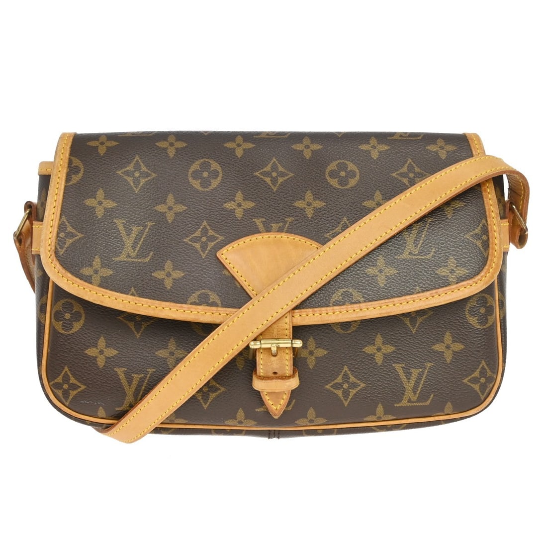 Louis Vuitton Sologne Monogram Canvas Crossbody Bag M42250: Louis Vuitton Sologne Monogram Canvas Crossbody Bag M42250 Vintage Louis Vuitton Sologne shoulder bag in brown monogram canvas with leather trim and a flap buckle closure. Designed for women, this med