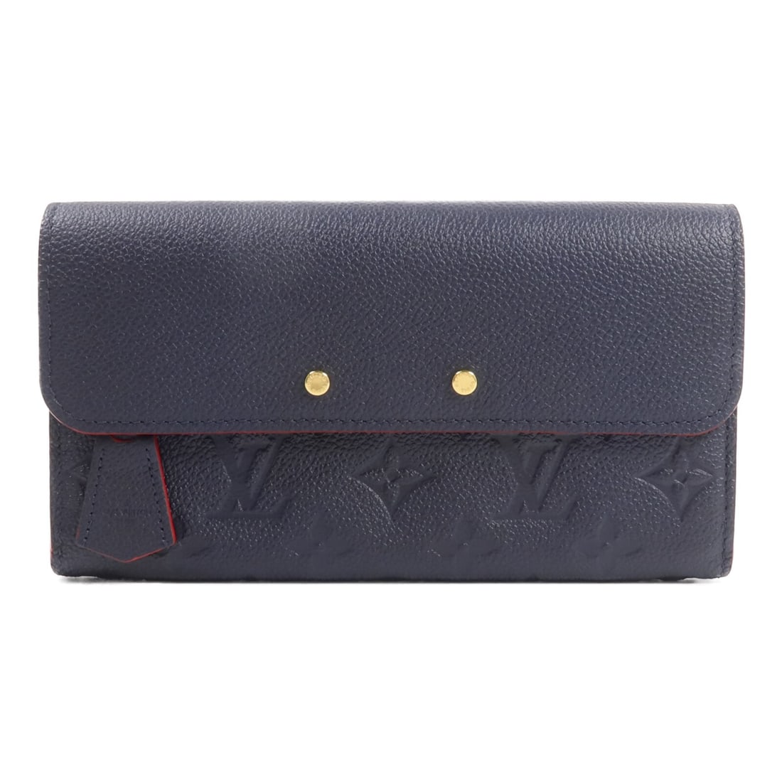 Louis Vuitton M62127 Monogram Empreinte Bifold Wallet Navy Red: Louis Vuitton M62127 Monogram Empreinte Bifold Wallet Navy Red A Louis Vuitton Marine long wallet in Monogram Empreinte and calfskin, presented in navy with red and blue accents. This bifold purse fea