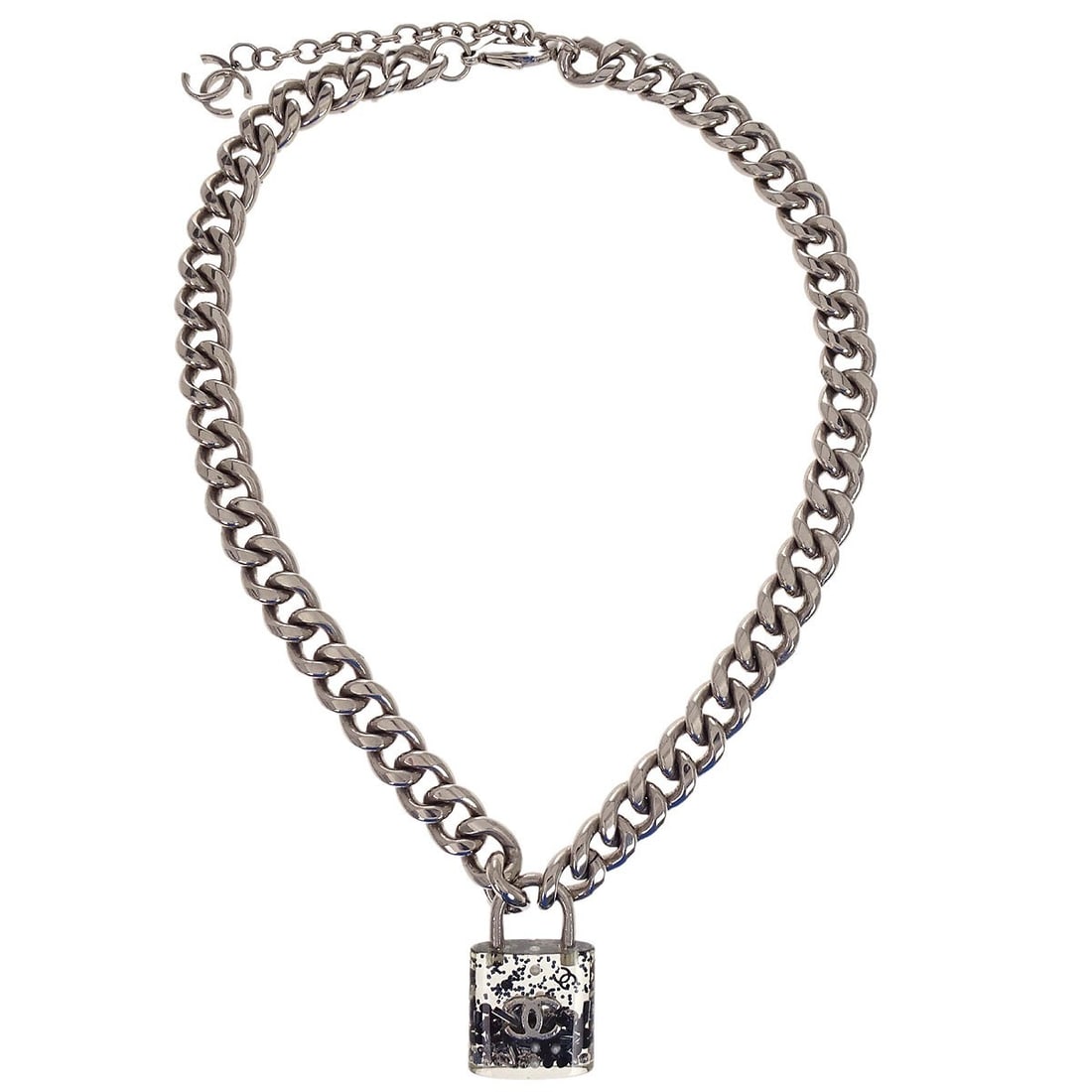 Chanel silver plated chain pendant with padlock charm 14K (1 of 5)