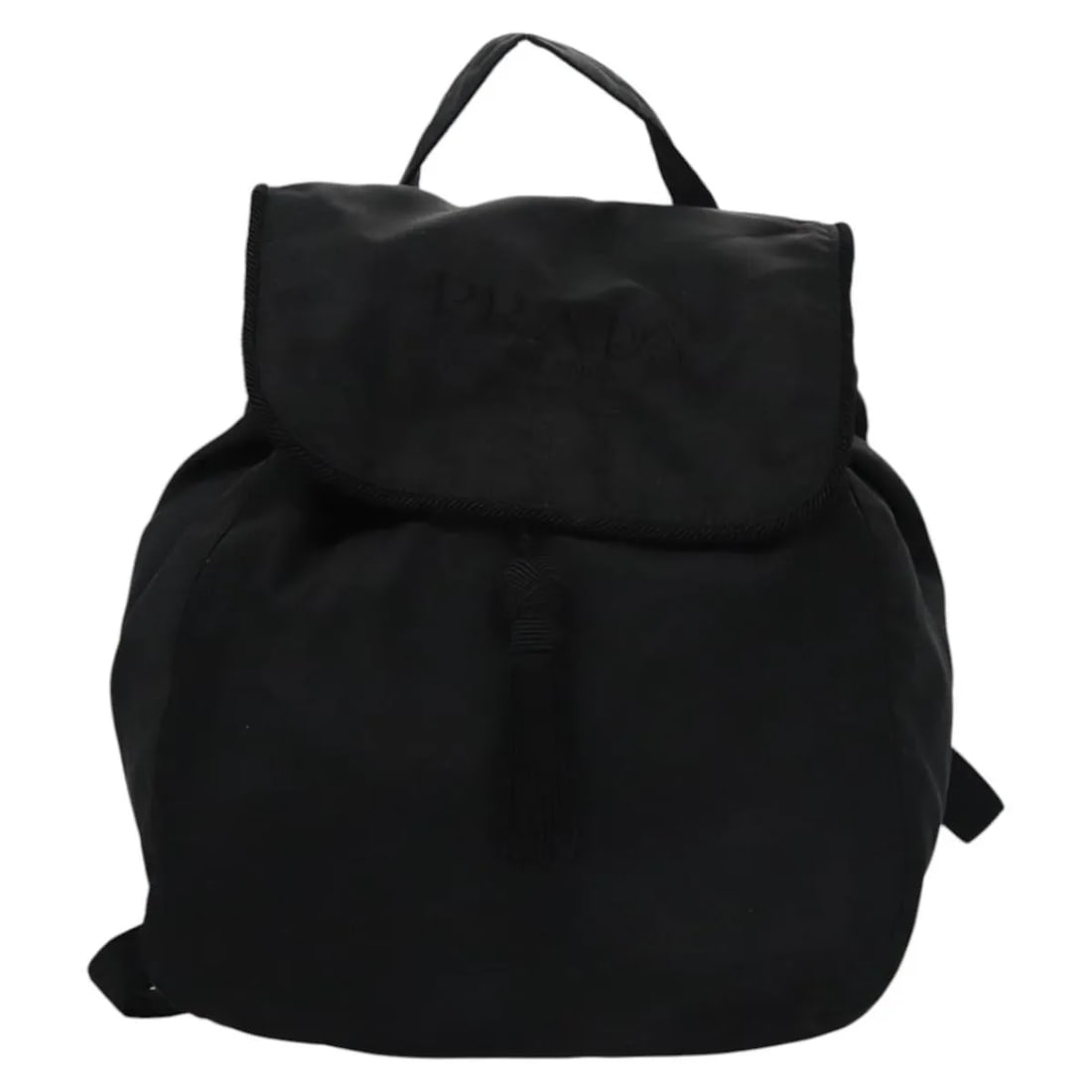 Prada Flap Drawstring Backpack Black Nylon Unisex Italy: Prada Flap Drawstring Backpack Black Nylon Unisex Italy This Prada Flap Drawstring Backpack is crafted from black nylon and designed for unisex use. It features a flap closure with a drawstring, offer