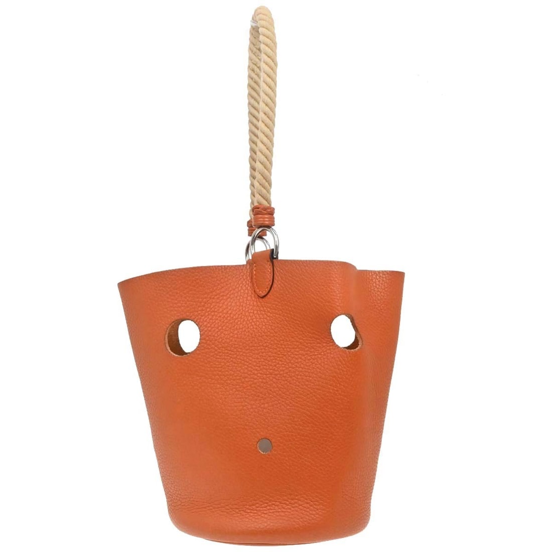 Hermes Mangeoire PM Leather Top Handle Tote Bag: Hermes Mangeoire PM Leather Top Handle Tote Bag Hermes Mangeoire PM handbag in orange Taurillon Clemence leather, presented in a medium size with a top handle and tote style. It is described as a wome