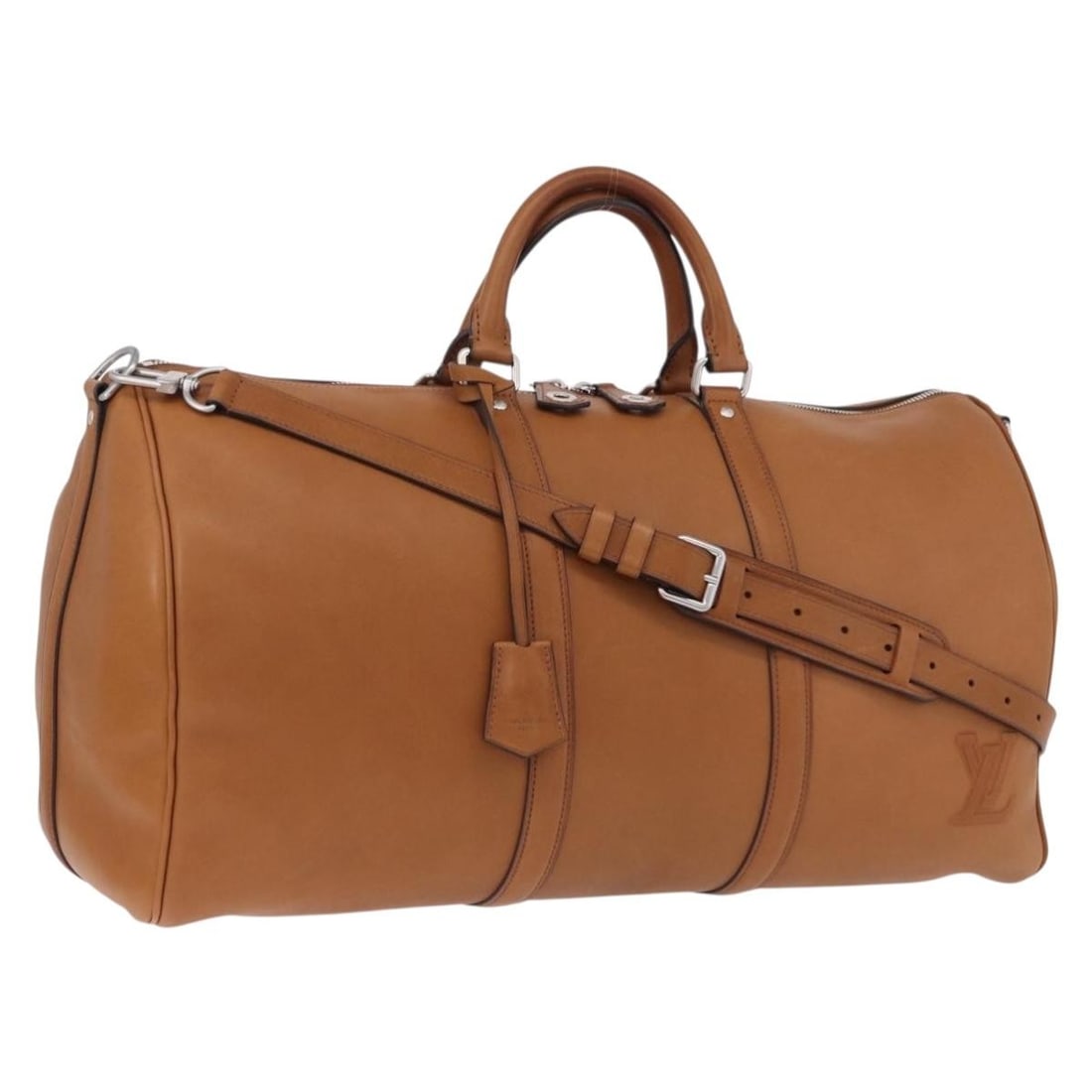 Louis Vuitton M21346 Keepall Bandouliere 50 Brown Leather Boston Bag: Louis Vuitton M21346 Keepall Bandouliere 50 Brown Leather Boston Bag Louis Vuitton Keepall Bandouliere 50 is a Boston bag in brown/silver leather, made in France. It comes with a shoulder strap, two k