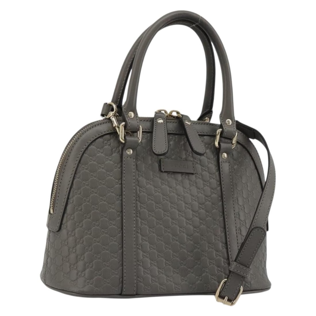 GUCCI 449654 2way handbag gray leather Micro GG canvas with strap: GUCCI 449654 2way handbag gray leather Micro GG canvas with strap GUCCI hand bag in leather and Micro Small GG canvas, presented in a gray and gold colorway. It is a 2-way style with a shoulder strap 