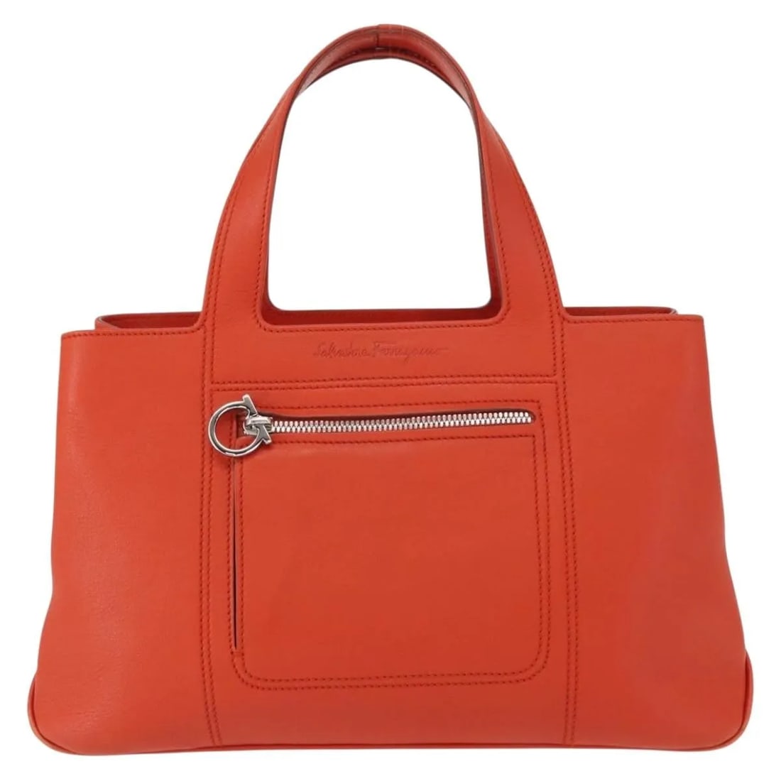 Orange Leather Handbag Salvatore Ferragamo Gancini Italy: Orange Leather Handbag Salvatore Ferragamo Gancini Italy This pre-owned Salvatore Ferragamo Gancini handbag for women features orange leather construction with subtle signs of use including minor surf