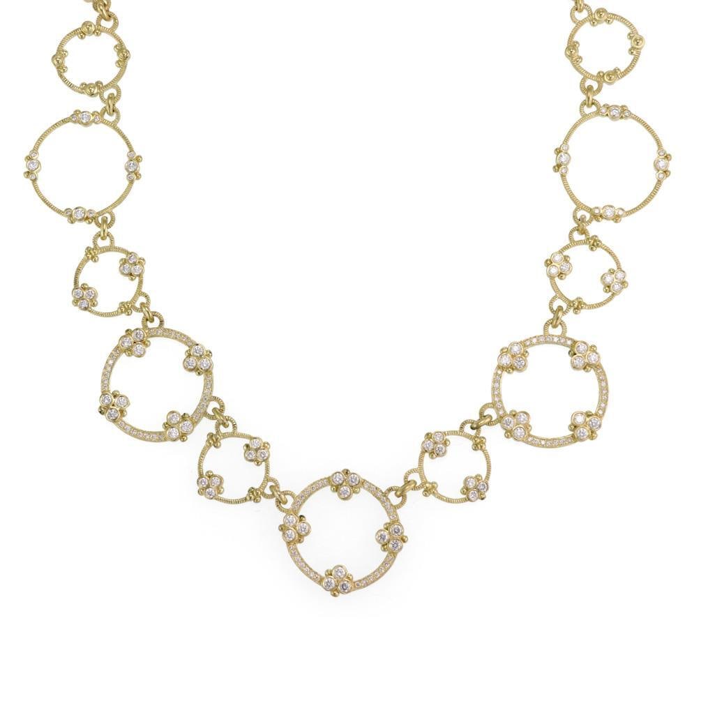 Judith Ripka 5ct Diamond Floral 18k Yellow Gold Necklace: Judith Ripka 5ct Diamond Floral 18k Yellow Gold Necklace This exquisite necklace by designer Judith Ripka features a stunning design crafted from 18k yellow gold with a fine textured finish. It showca