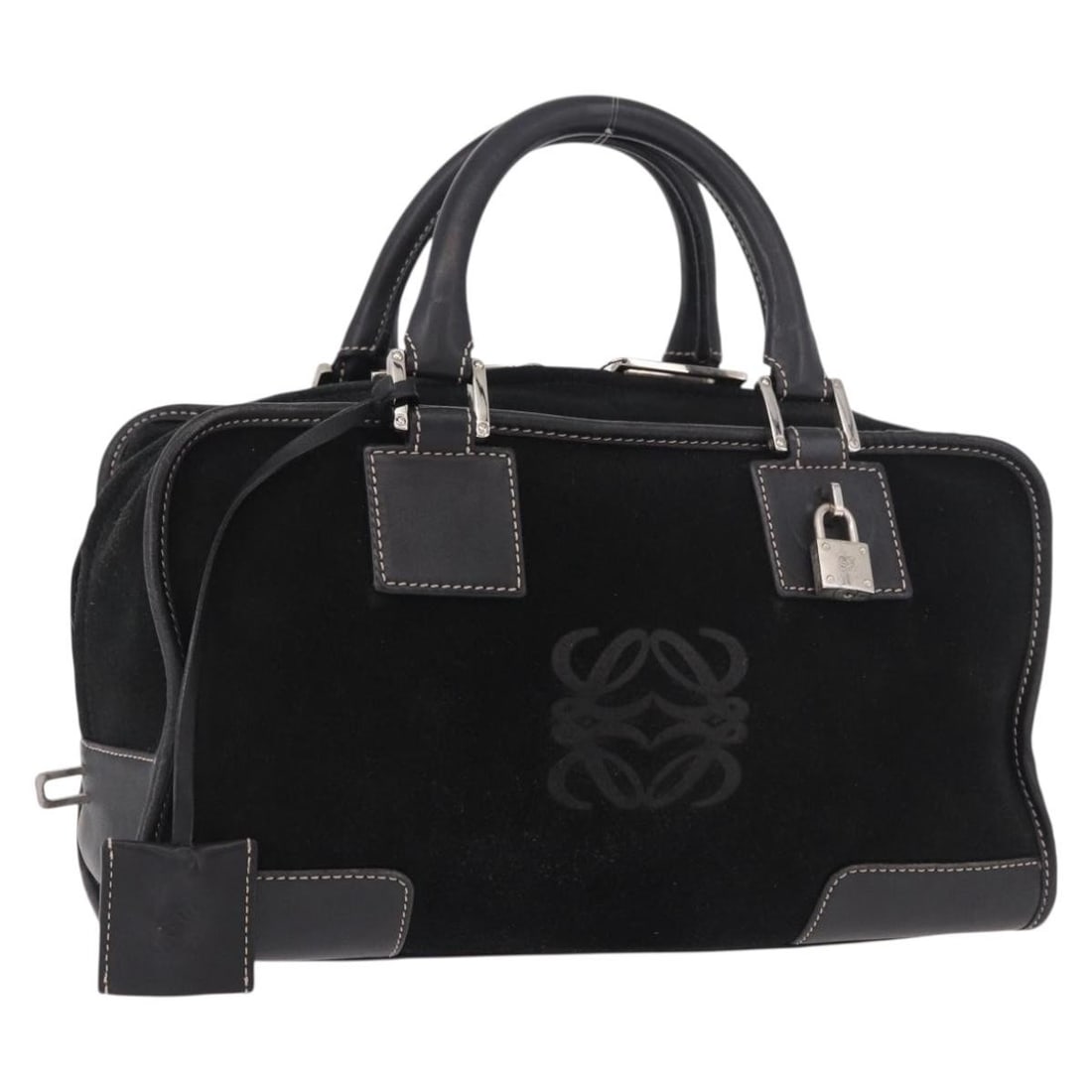 LOEWE Anagram Americana suede handbag black with silver tone hardware (1 of 18)