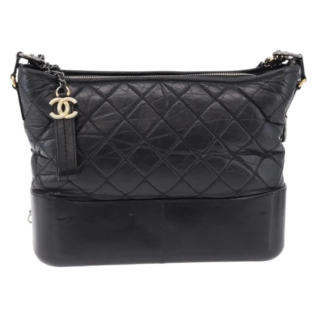 Chanel Gabrielle Hobo Black Leather Shoulder Bag: Chanel Gabrielle Hobo Black Leather Shoulder Bag Chanel Gabrielle Hobo bag in black leather with a quilted aged calfskin finish. This female model is made in Italy and measures 26 cm x 20 cm x 10 cm. 