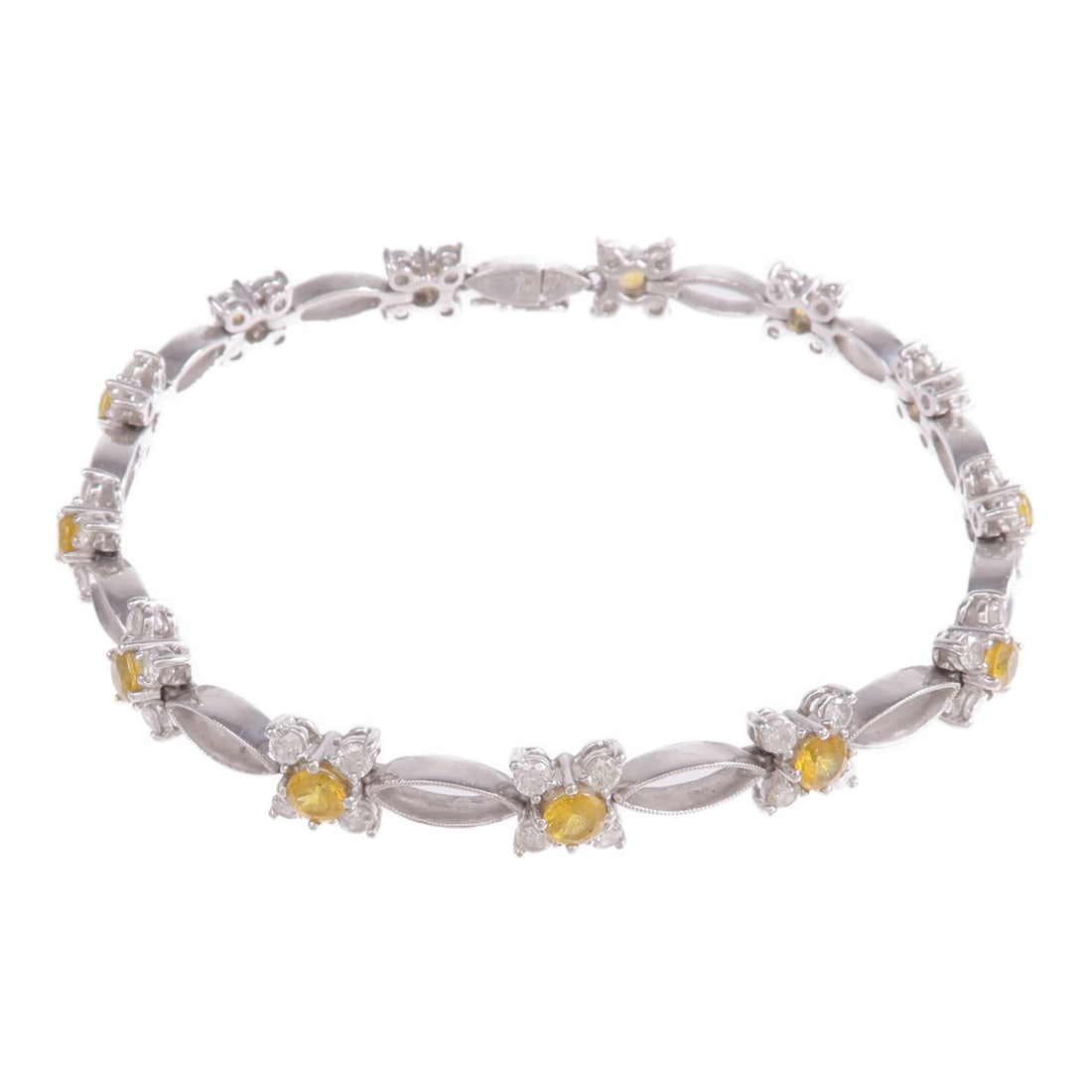 18K White Gold Diamond Color Stone Bracelet for Women: 18K White Gold Diamond Color Stone Bracelet for Women A women's bracelet featuring diamond and color stone details, crafted in K18WG white gold. The piece is described as clear and yellow in color, wi