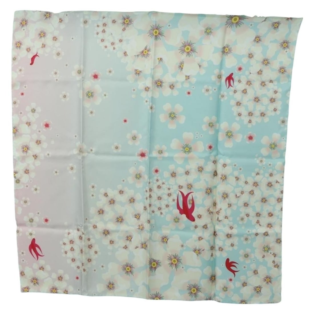 Van Cleef Arpels light blue silk scarf with box: Van Cleef Arpels light blue silk scarf with box A light blue silk scarf made in Italy, presented with its item box. The piece is described as rank SA and in pristine condition, with a partly laddered 