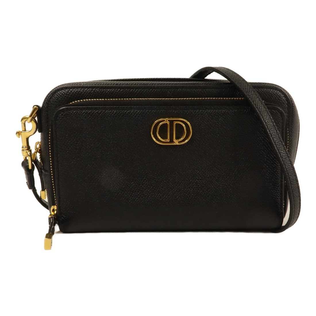 Dior CD Calfskin Shoulder Bag Black with Strap: Dior CD Calfskin Shoulder Bag Black with Strap A Christian Dior shoulder bag in black calfskin leather with gold-tone hardware. It features a shoulder strap and a fastener pocket. The bag is in Very G